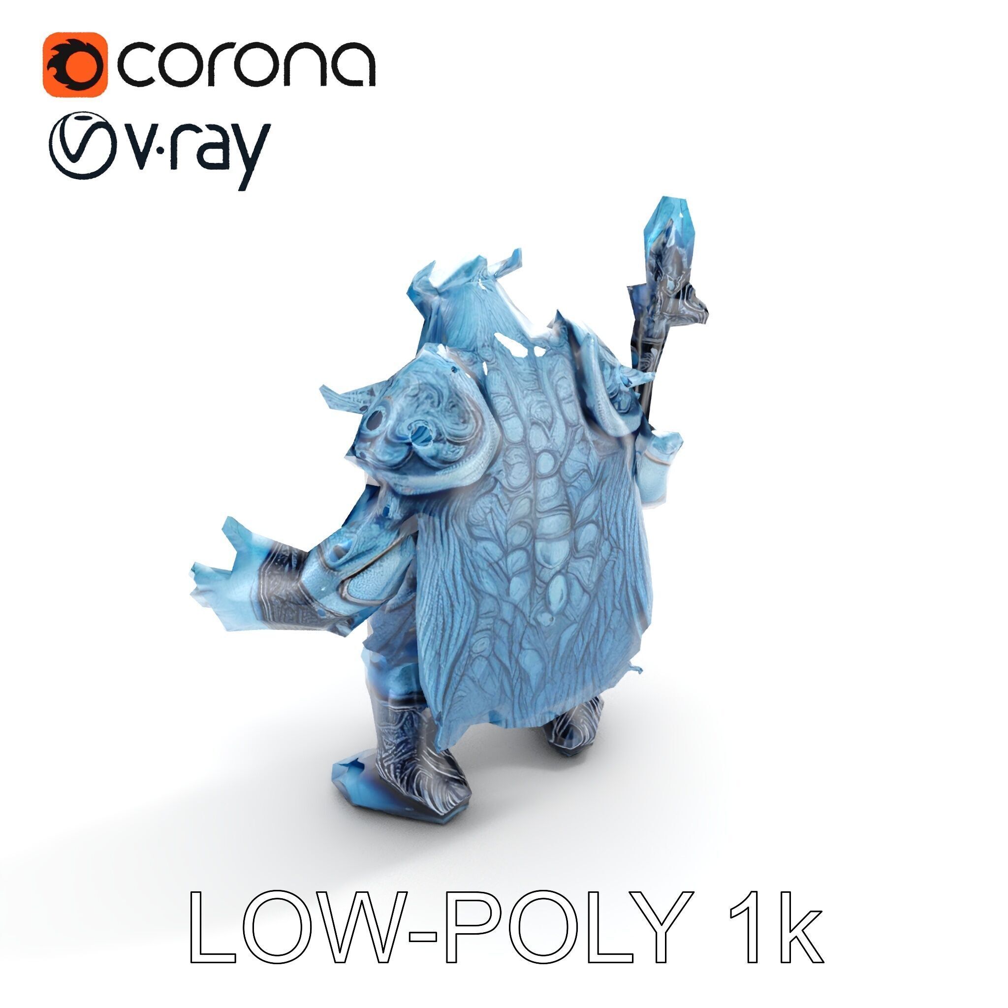 Ice Giant Warrior Rigged and Animated D Character Model Low-poly 3D model_9