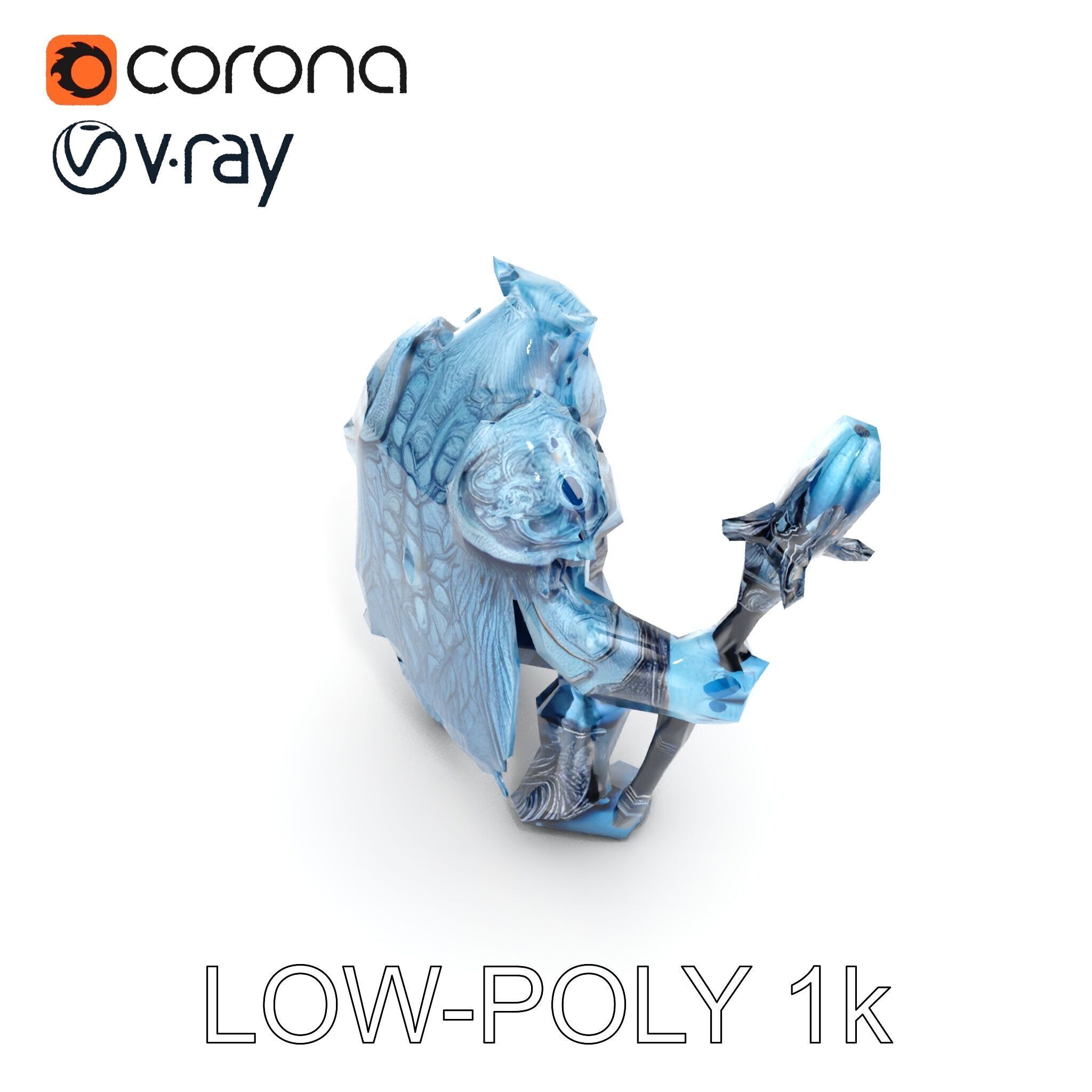 Ice Giant Warrior Rigged and Animated D Character Model Low-poly 3D model_12