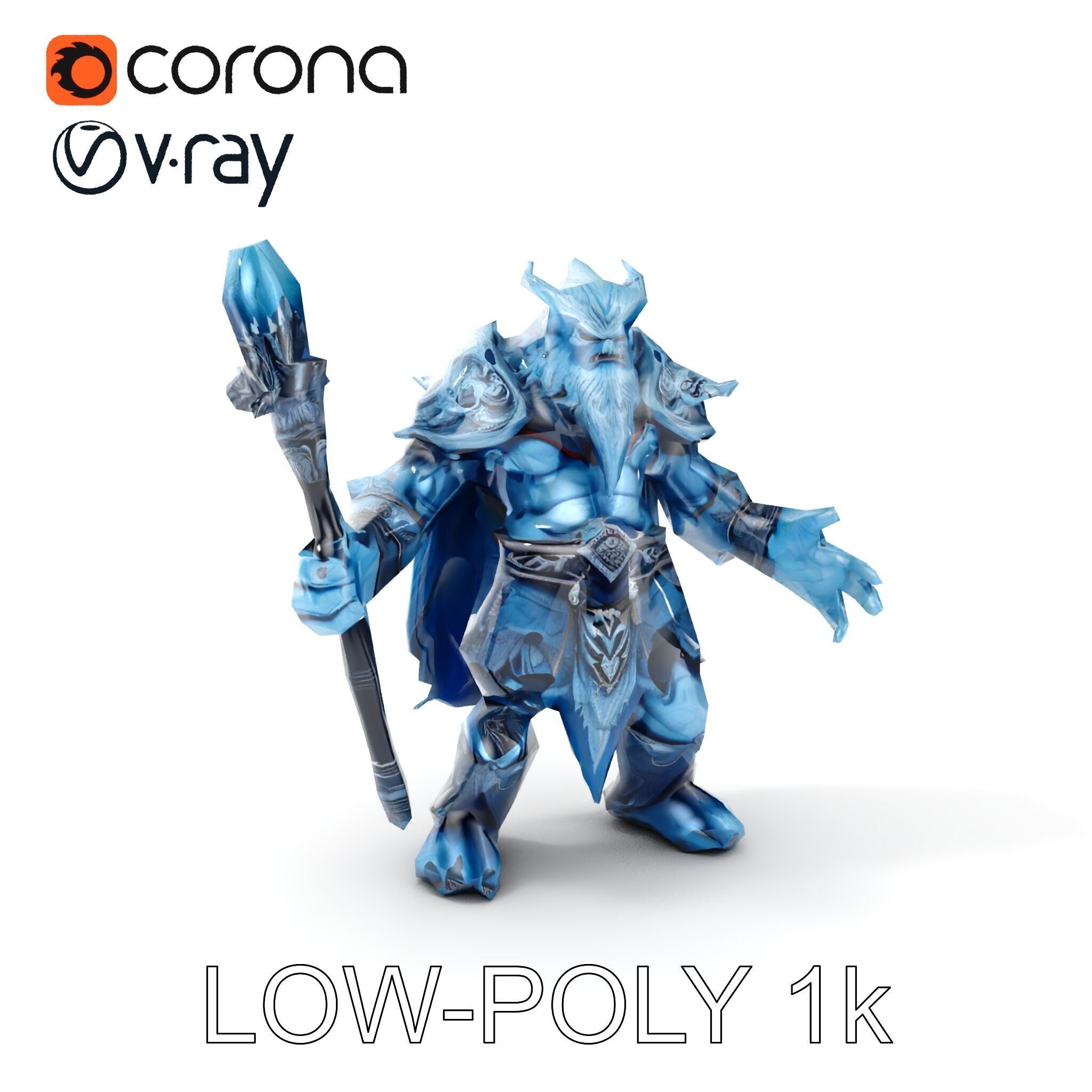 Ice Giant Warrior Rigged and Animated D Character Model Low-poly 3D model_7