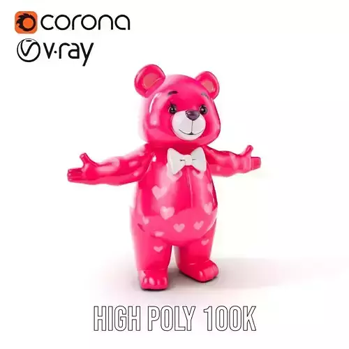 Pink Teddy Bear with Hearts Rigged and Animated Low-poly 3D model
