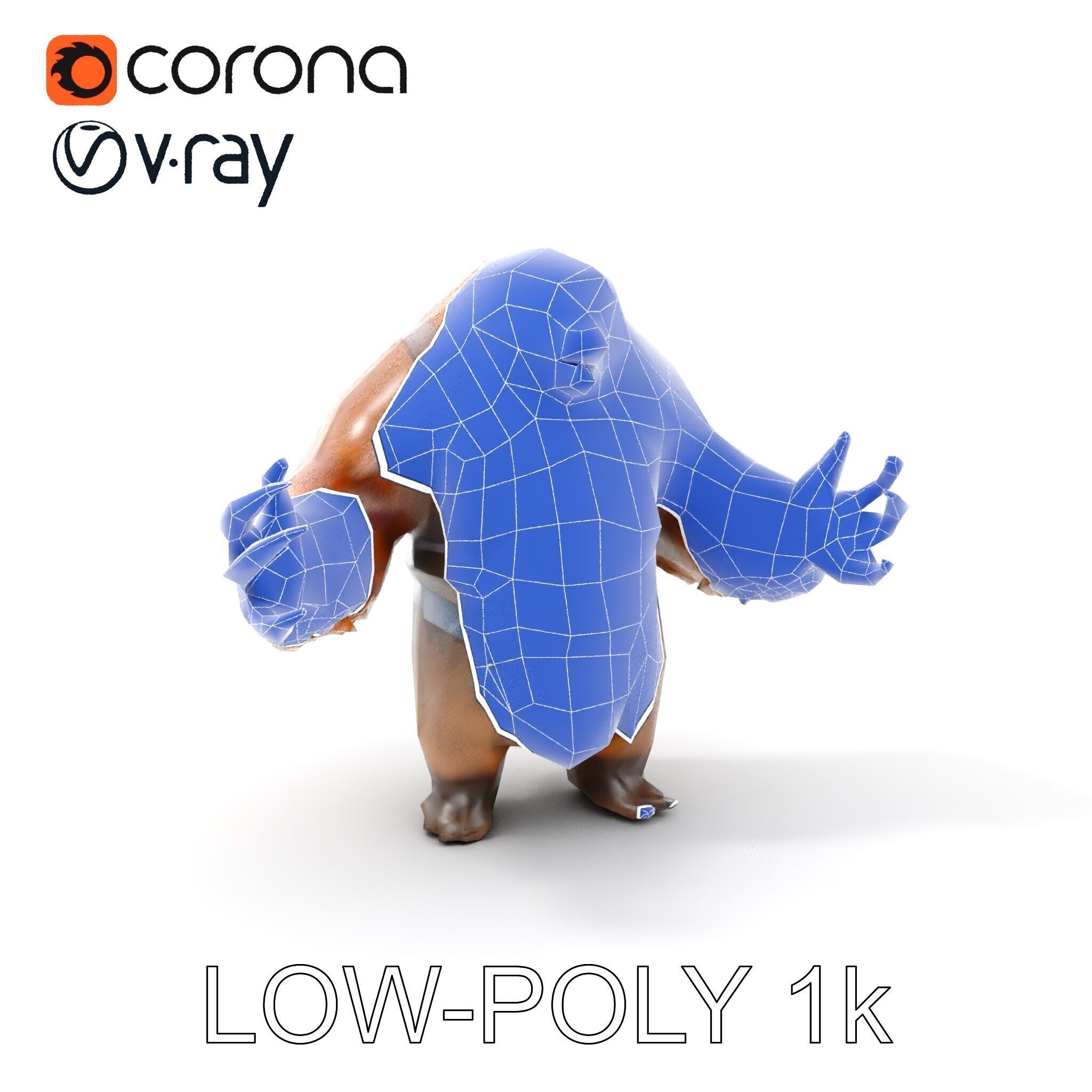 Fierce Warrior Bear Character Model  Rigged and Animated Low-poly 3D model_28