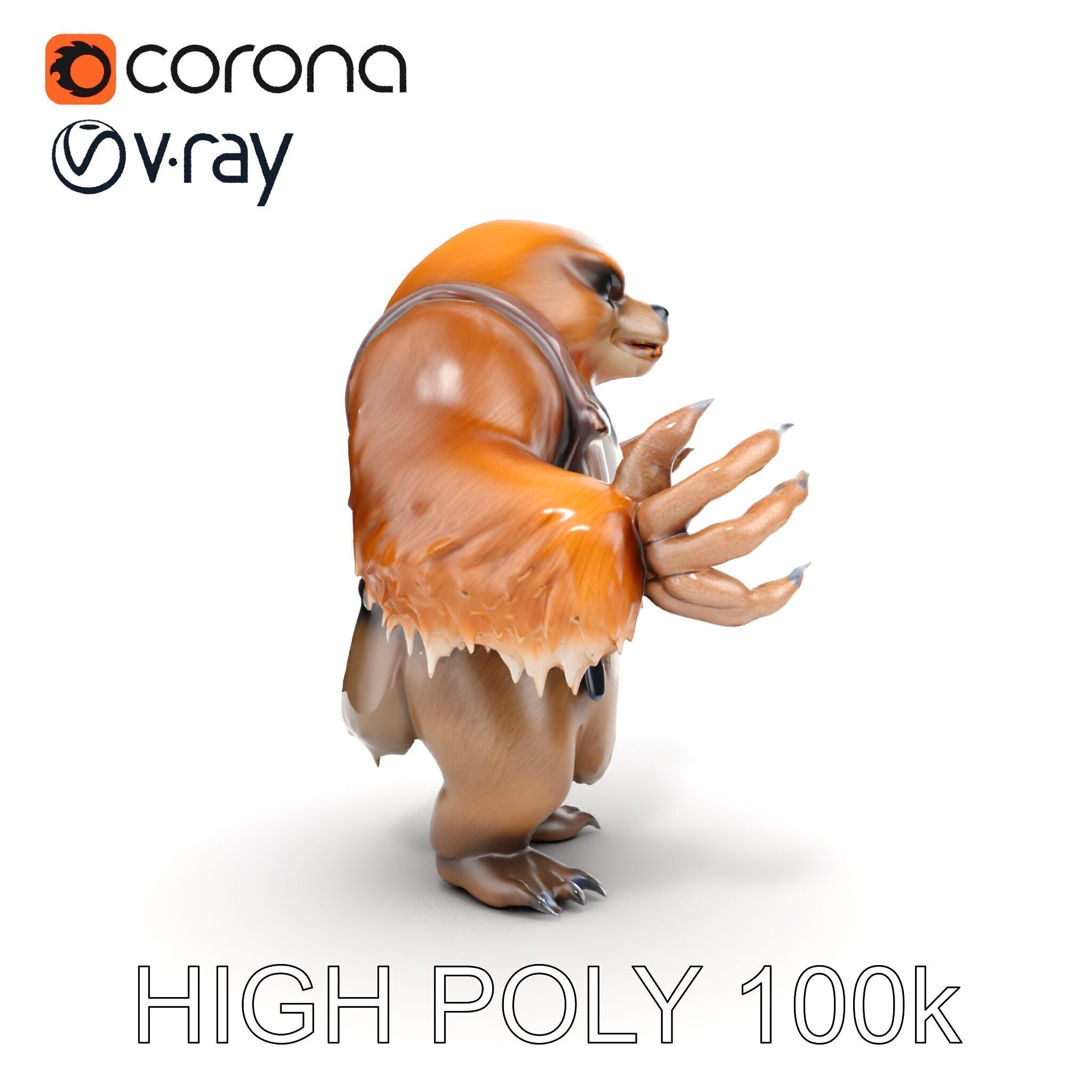 Fierce Warrior Bear Character Model  Rigged and Animated Low-poly 3D model_32
