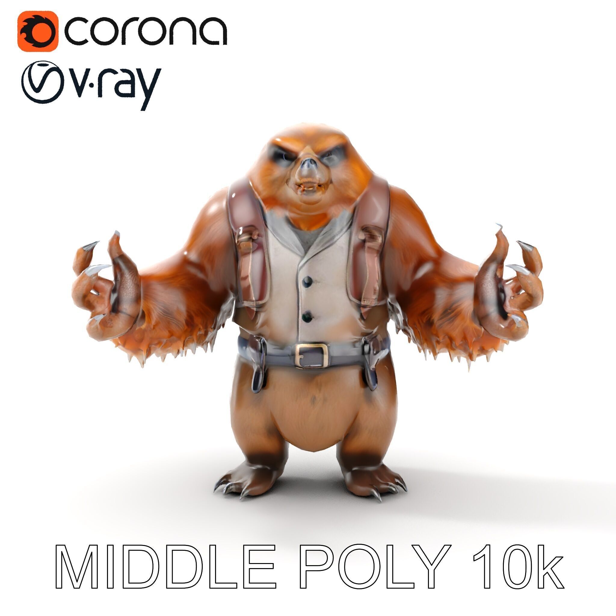 Fierce Warrior Bear Character Model  Rigged and Animated Low-poly 3D model_13