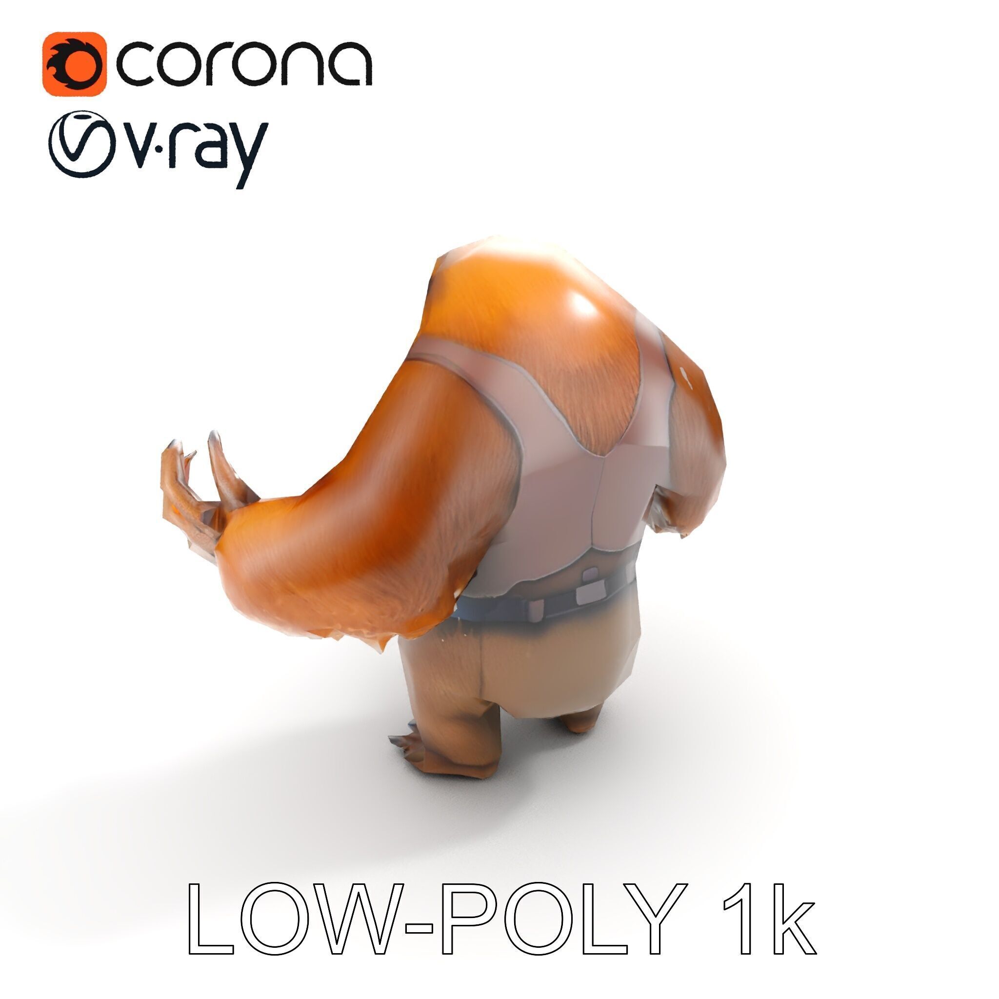 Fierce Warrior Bear Character Model  Rigged and Animated Low-poly 3D model_7