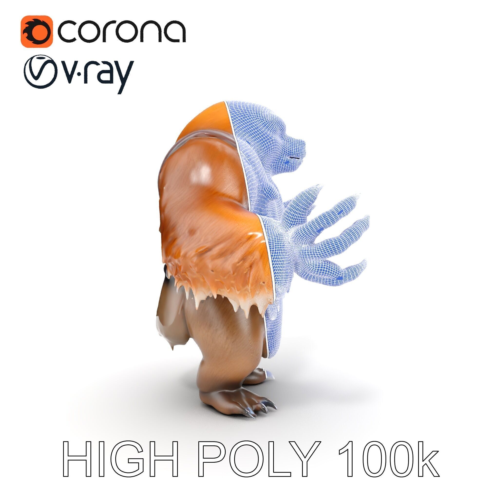 Fierce Warrior Bear Character Model  Rigged and Animated Low-poly 3D model_35