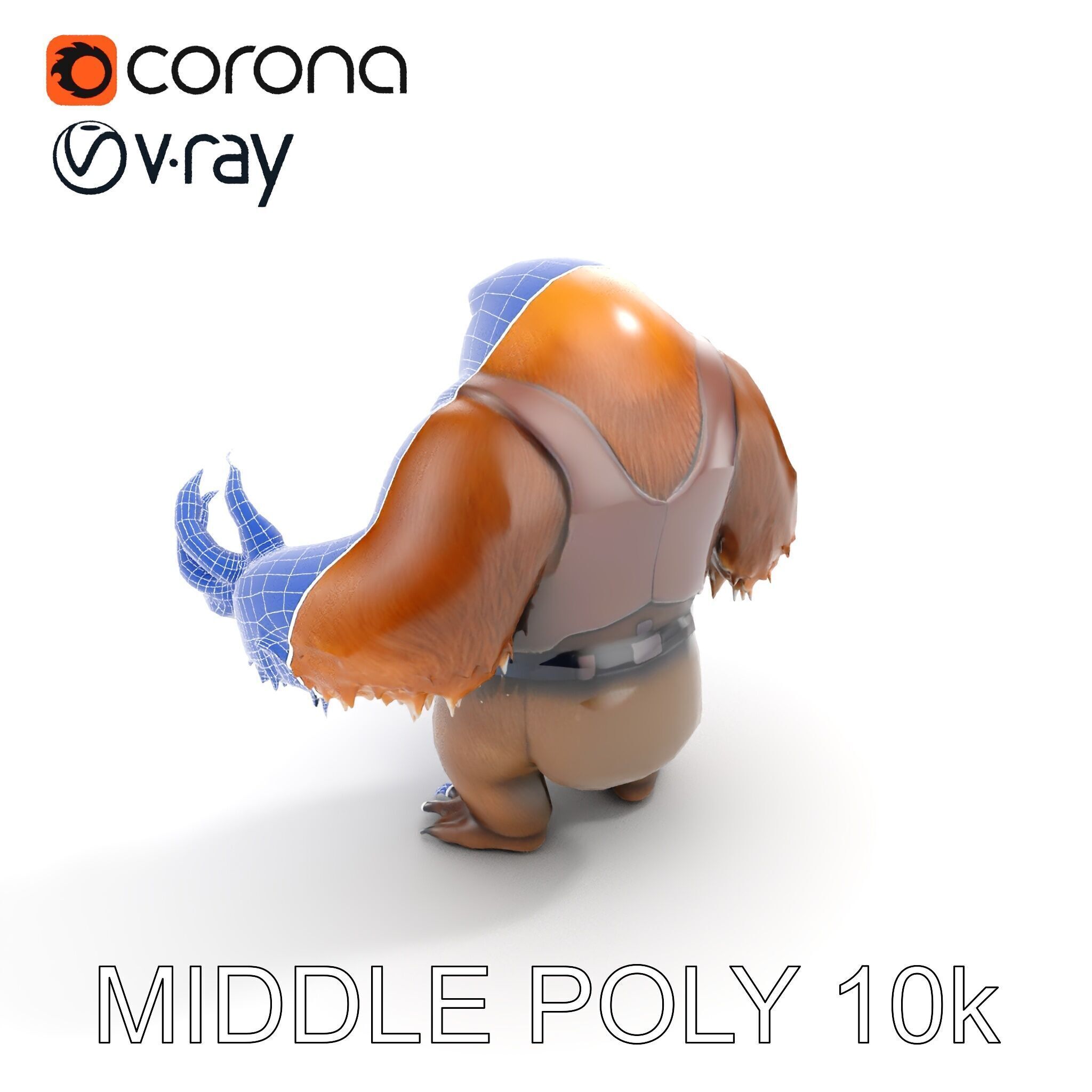 Fierce Warrior Bear Character Model  Rigged and Animated Low-poly 3D model_30