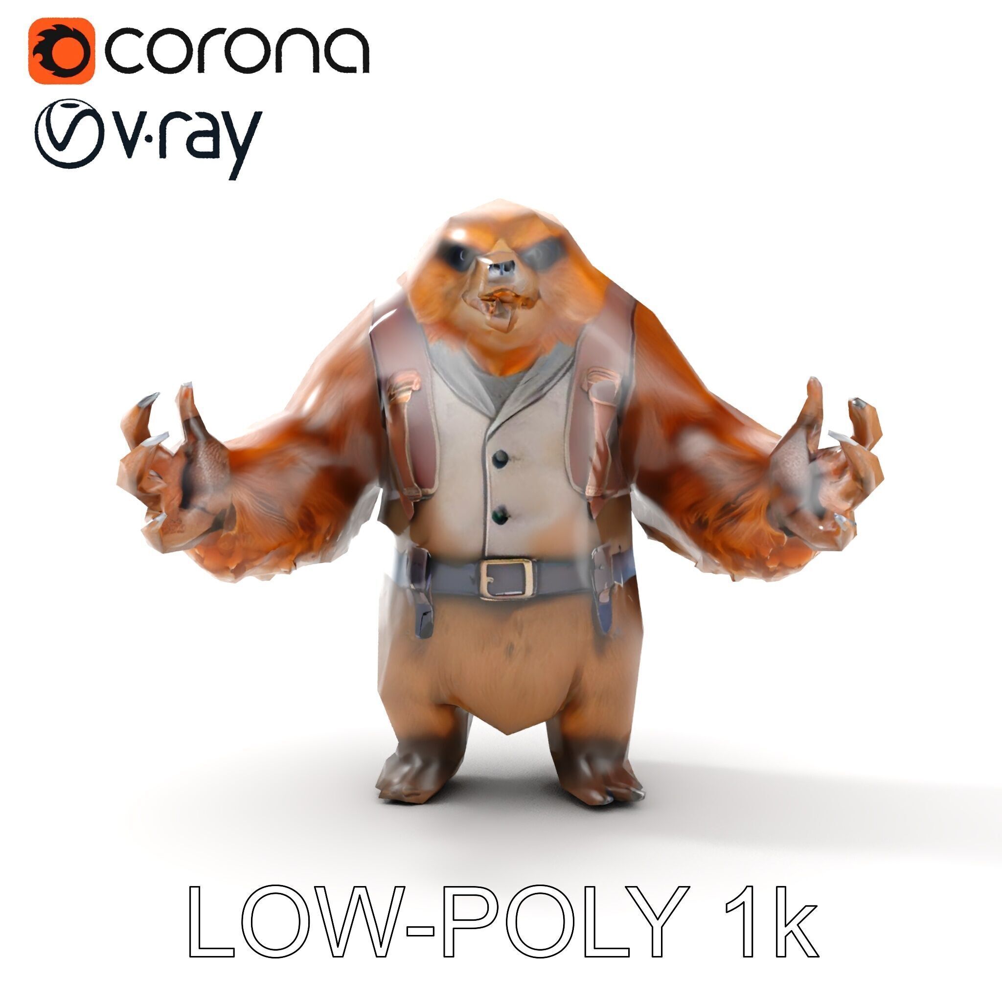 Fierce Warrior Bear Character Model  Rigged and Animated Low-poly 3D model_17