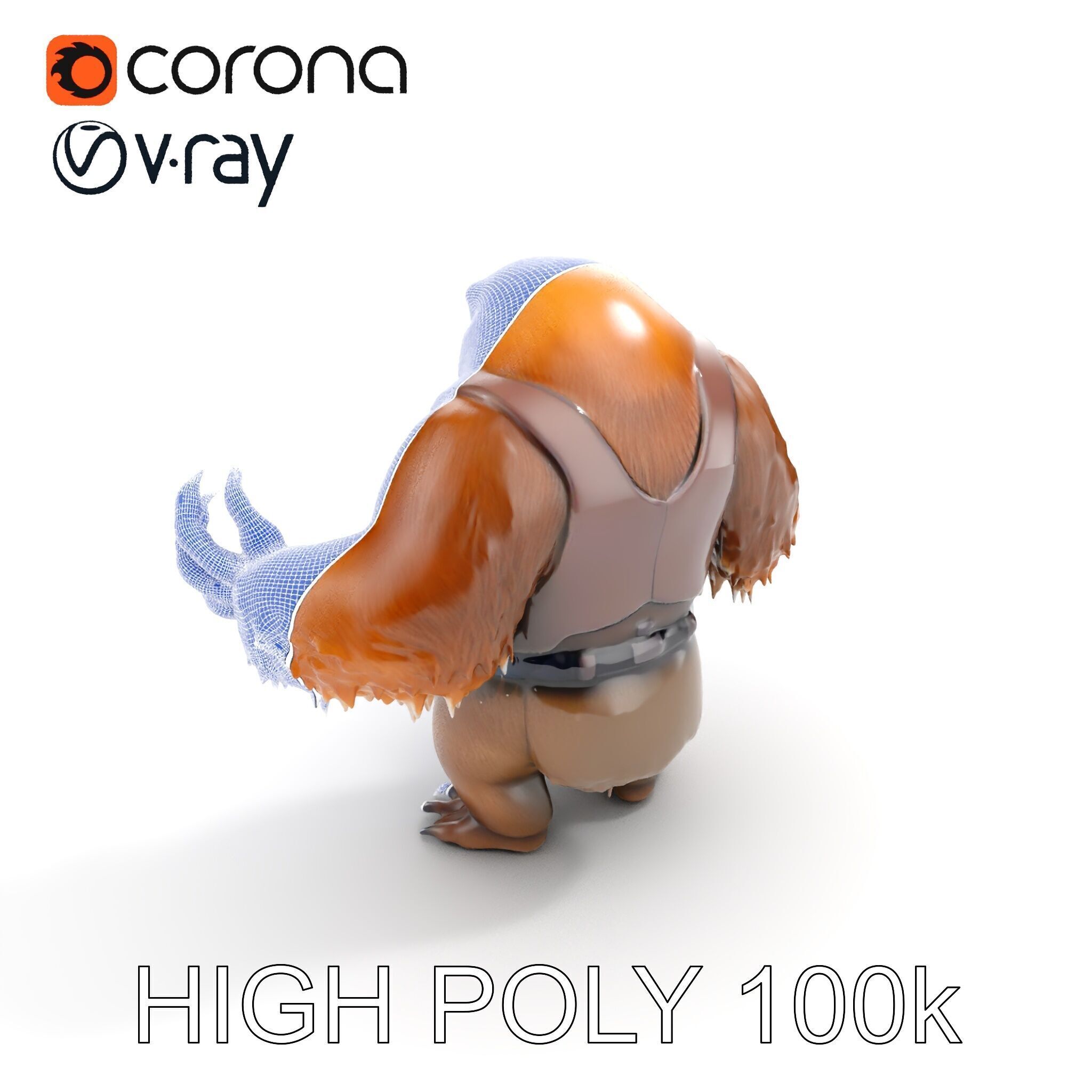 Fierce Warrior Bear Character Model  Rigged and Animated Low-poly 3D model_12