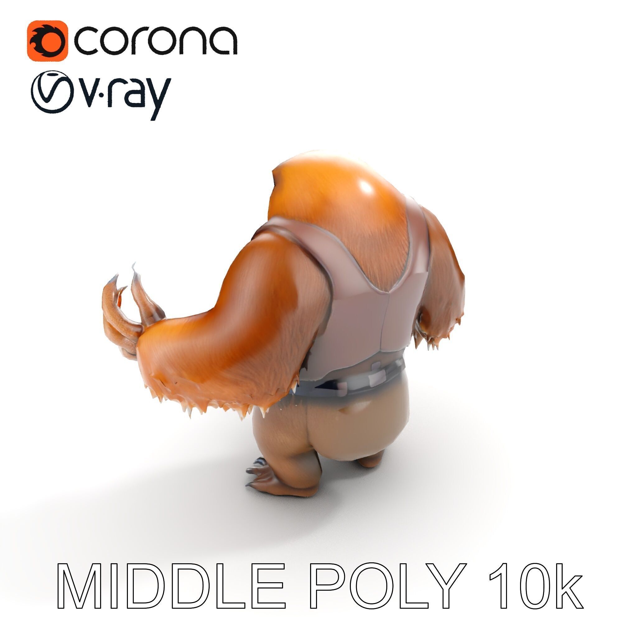 Fierce Warrior Bear Character Model  Rigged and Animated Low-poly 3D model_16