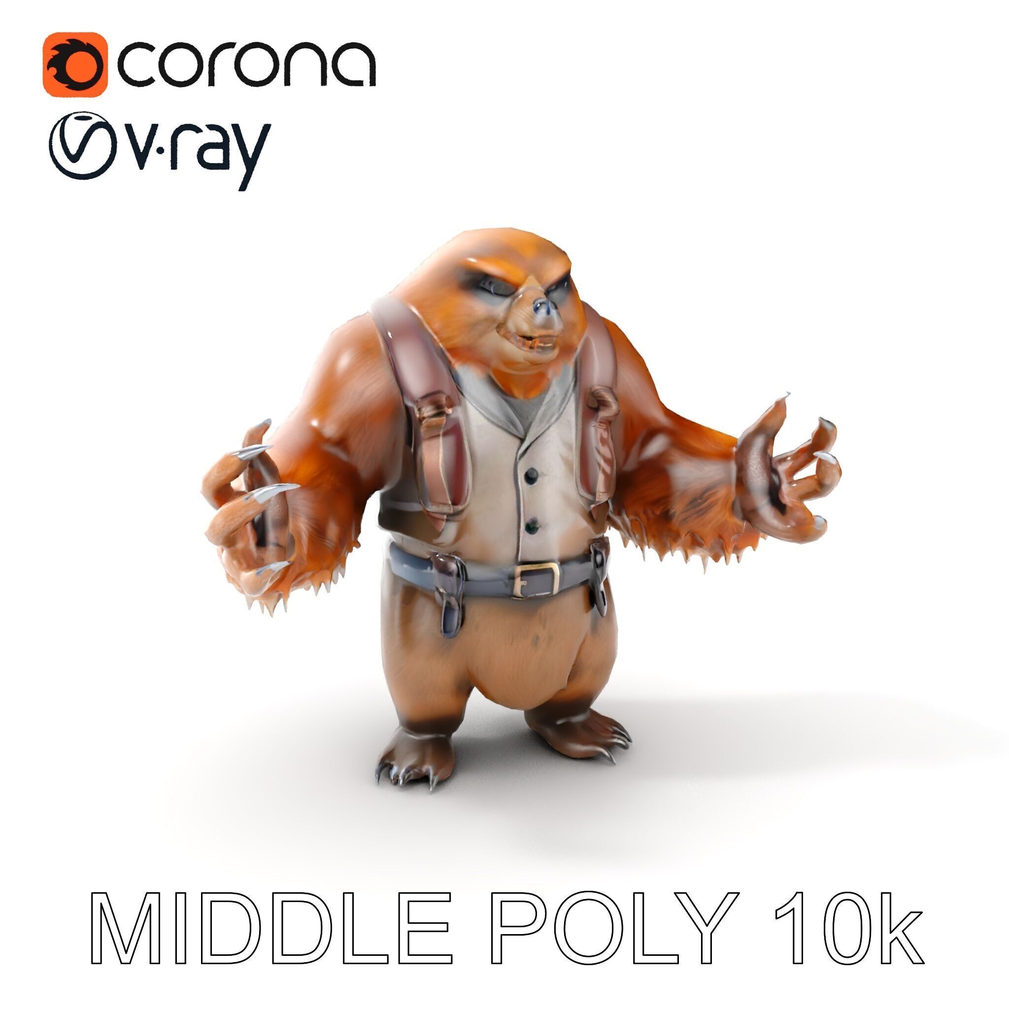 Fierce Warrior Bear Character Model  Rigged and Animated Low-poly 3D model_10