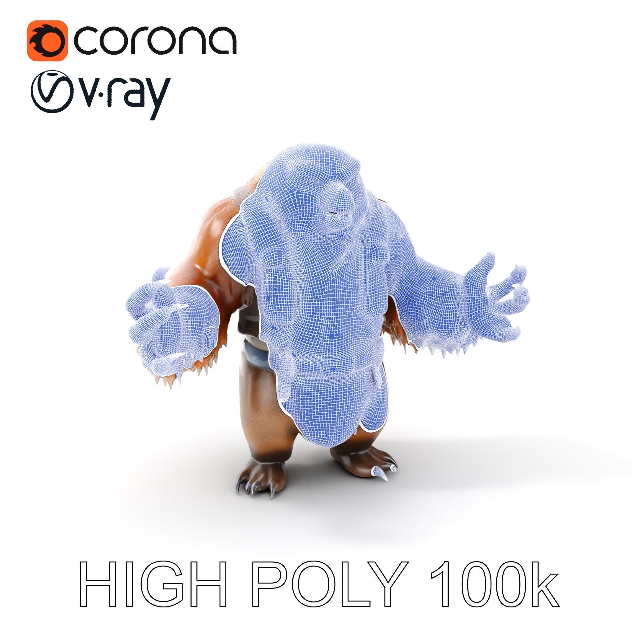 Fierce Warrior Bear Character Model  Rigged and Animated Low-poly 3D model_4