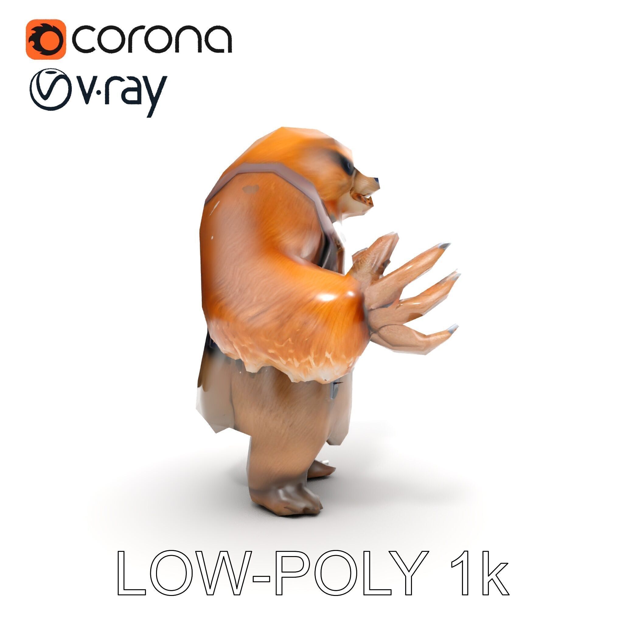 Fierce Warrior Bear Character Model  Rigged and Animated Low-poly 3D model_9