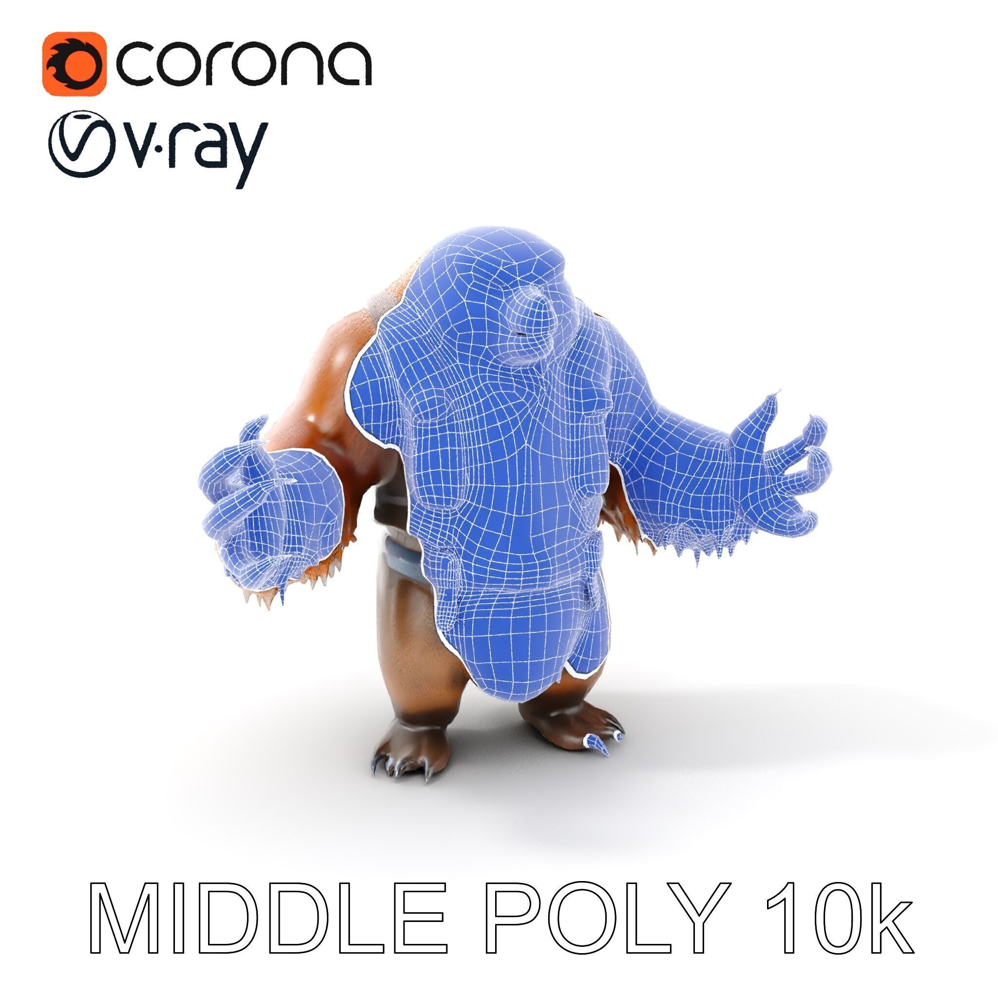 Fierce Warrior Bear Character Model  Rigged and Animated Low-poly 3D model_22