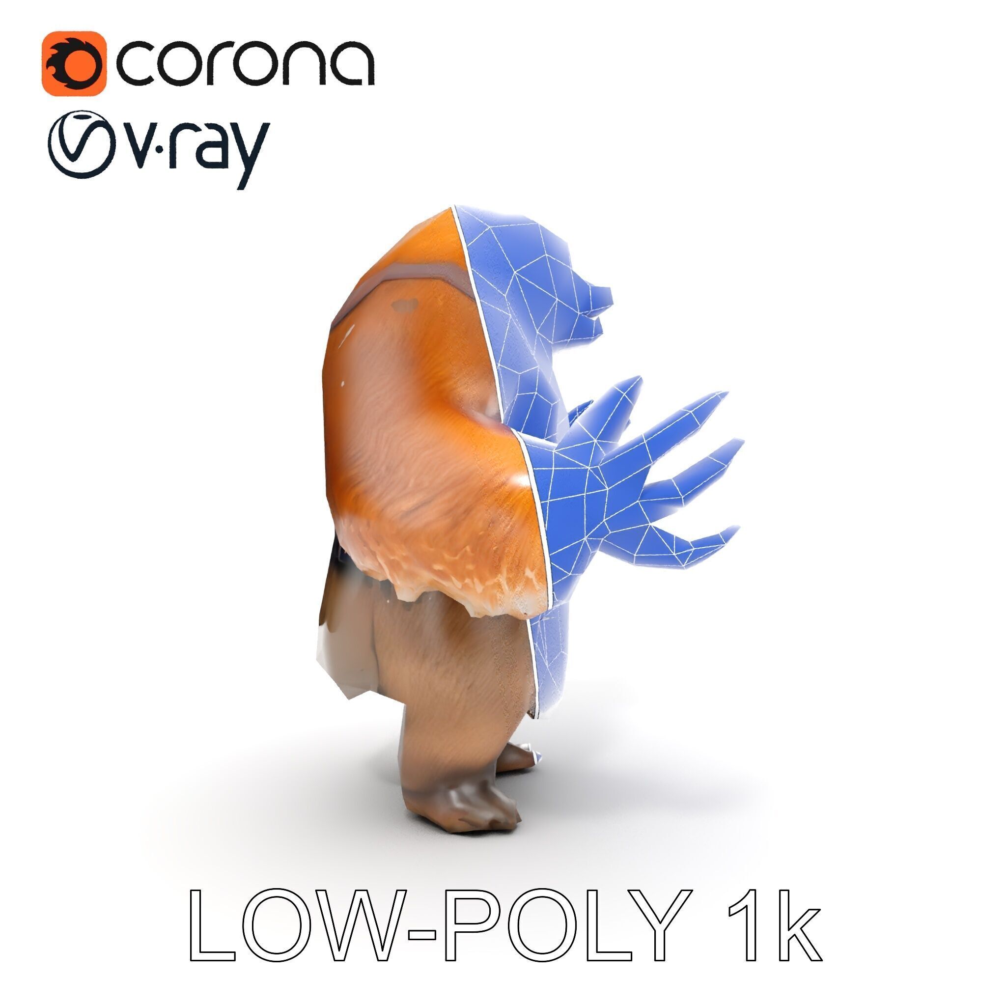 Fierce Warrior Bear Character Model  Rigged and Animated Low-poly 3D model_11