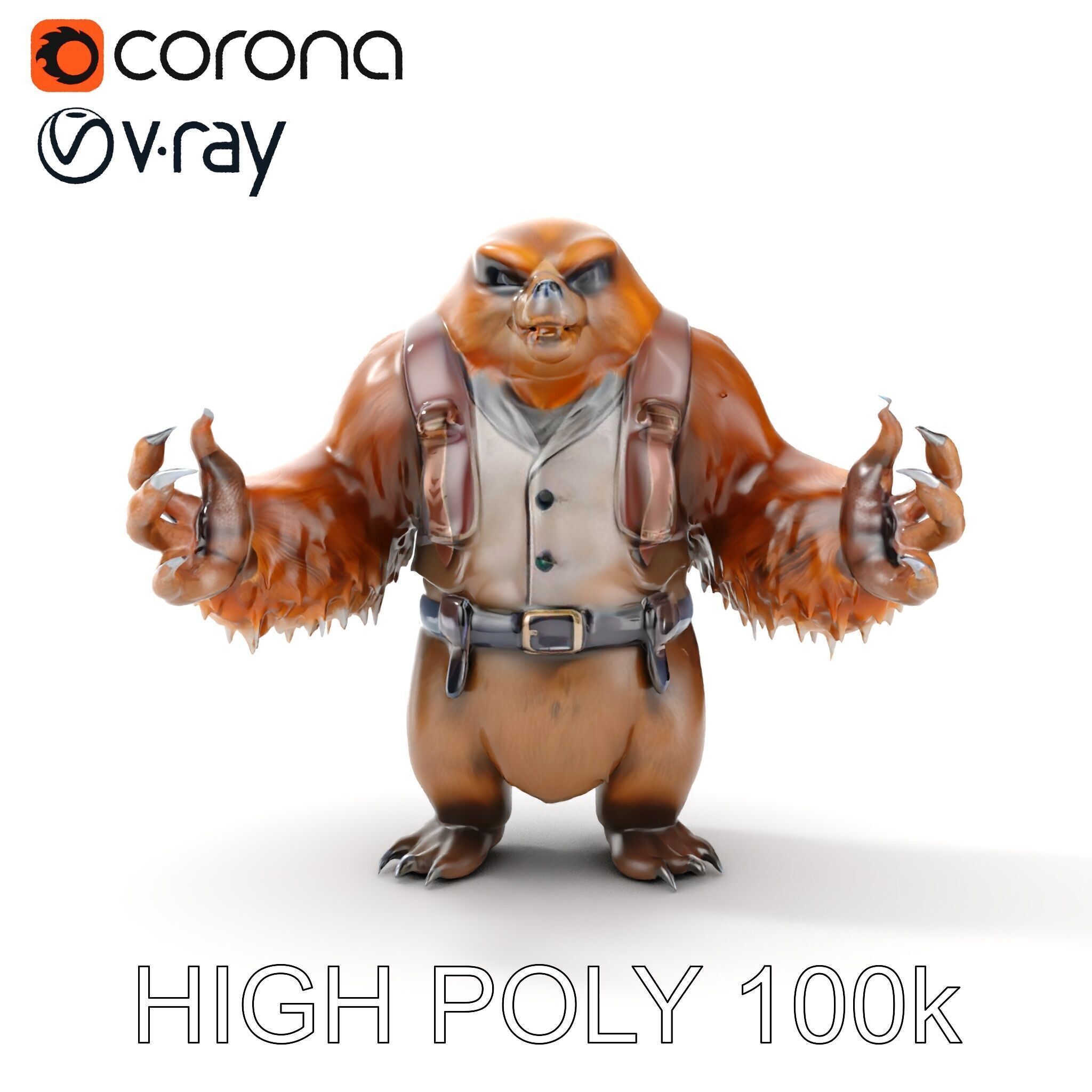 Fierce Warrior Bear Character Model  Rigged and Animated Low-poly 3D model_24