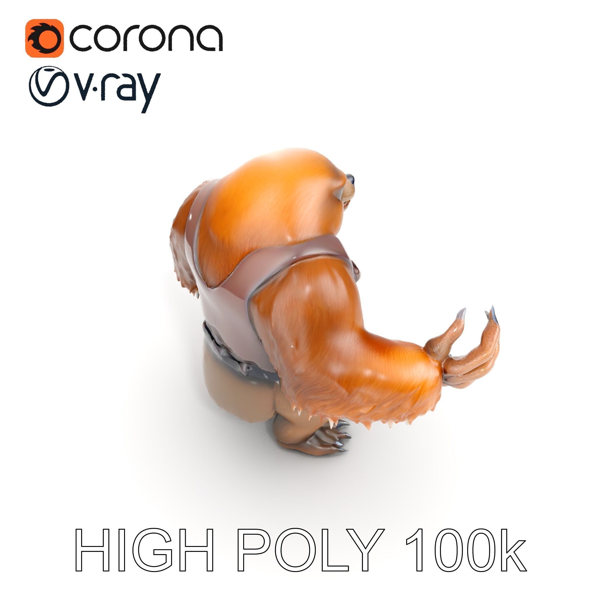 Fierce Warrior Bear Character Model  Rigged and Animated Low-poly 3D model_15