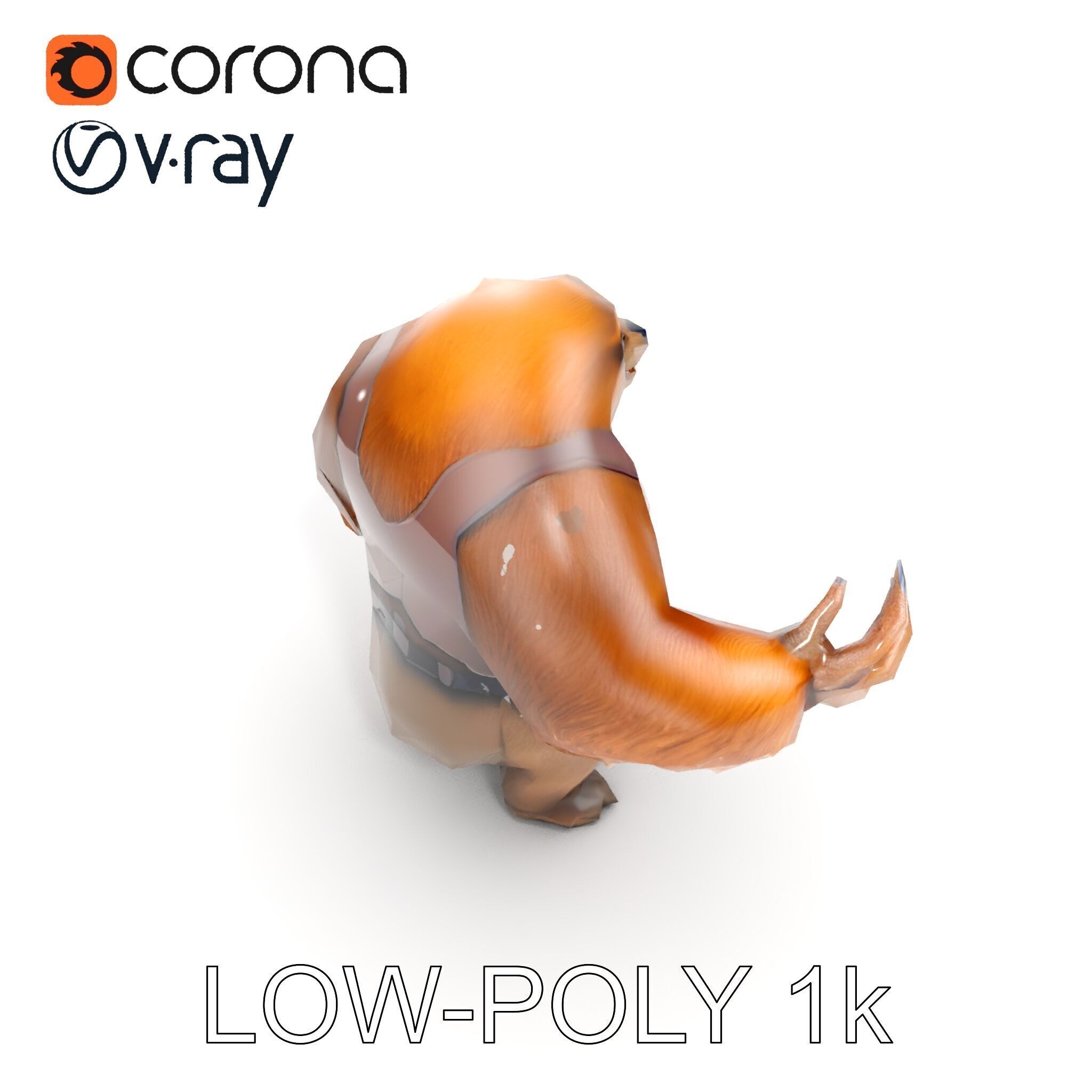 Fierce Warrior Bear Character Model  Rigged and Animated Low-poly 3D model_14