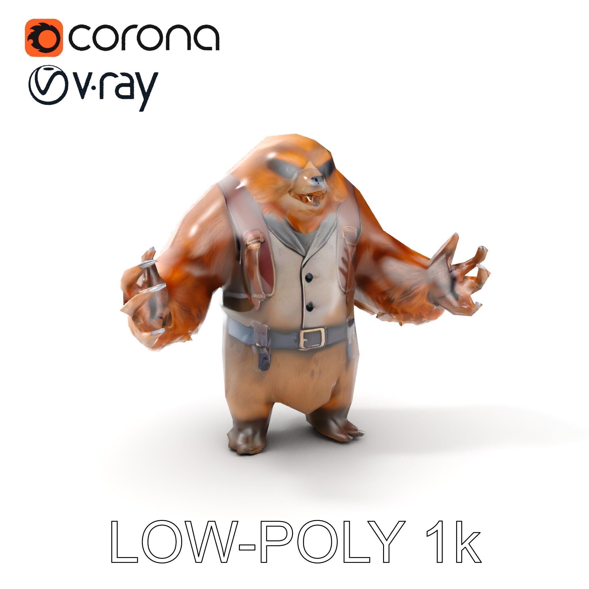 Fierce Warrior Bear Character Model  Rigged and Animated Low-poly 3D model_26