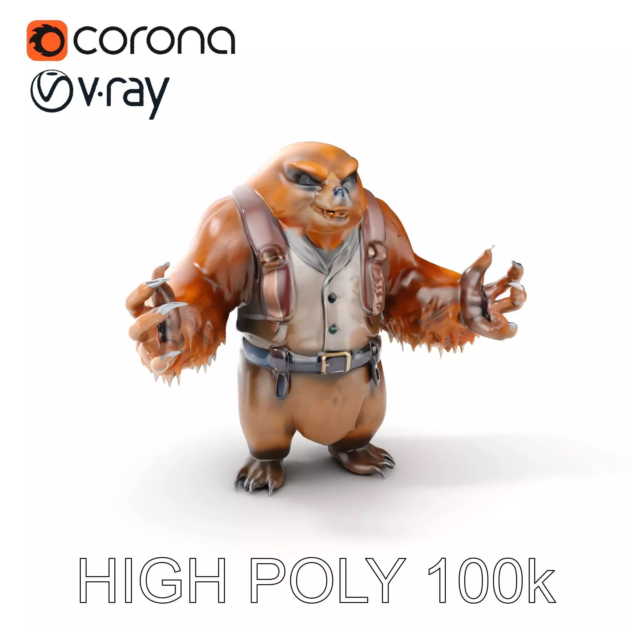 Fierce Warrior Bear Character Model  Rigged and Animated Low-poly 3D model_0