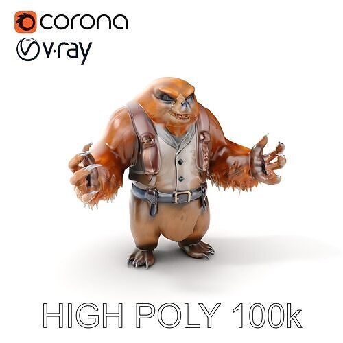 Fierce Warrior Bear Character Model  Rigged and Animated Low-poly 3D model