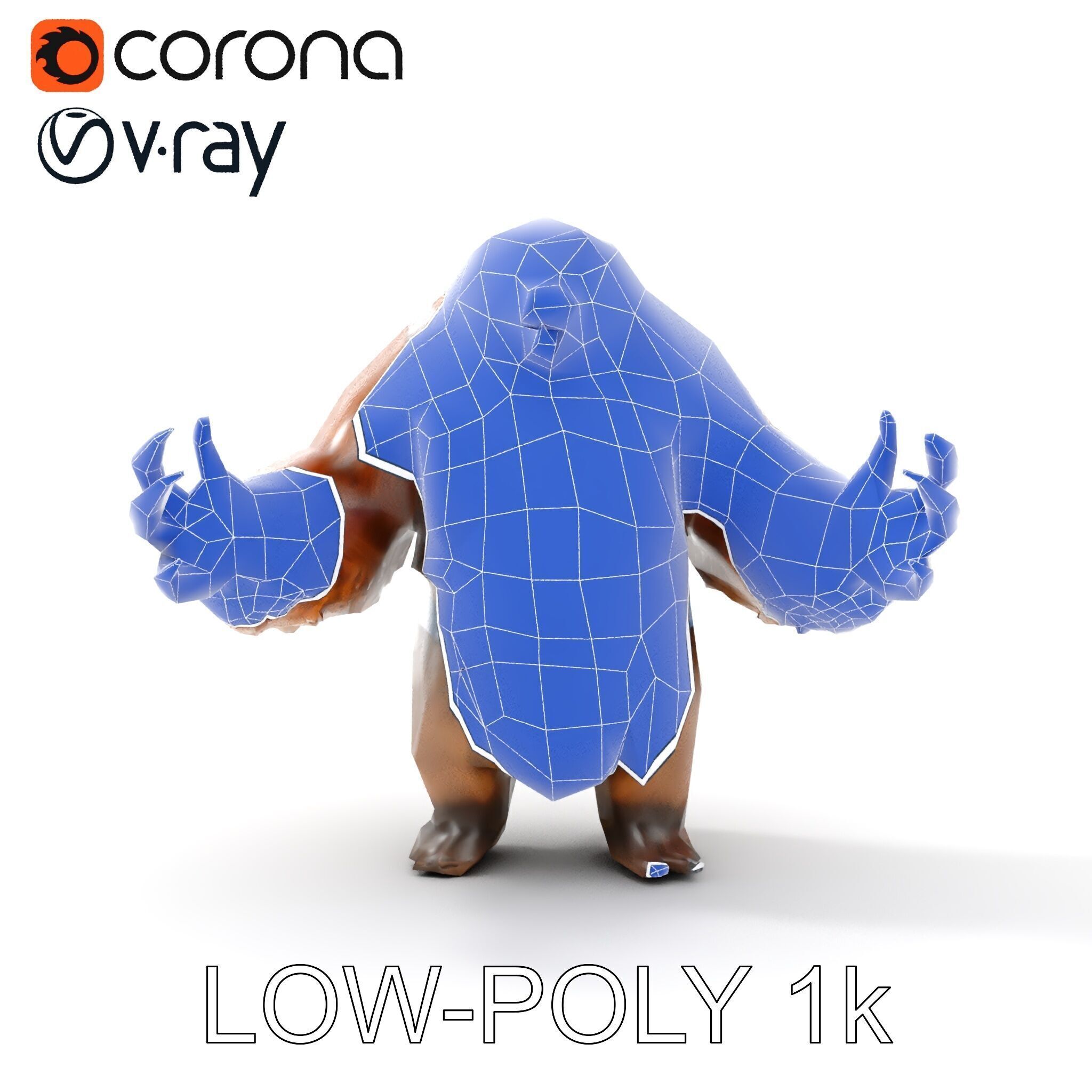 Fierce Warrior Bear Character Model  Rigged and Animated Low-poly 3D model_31