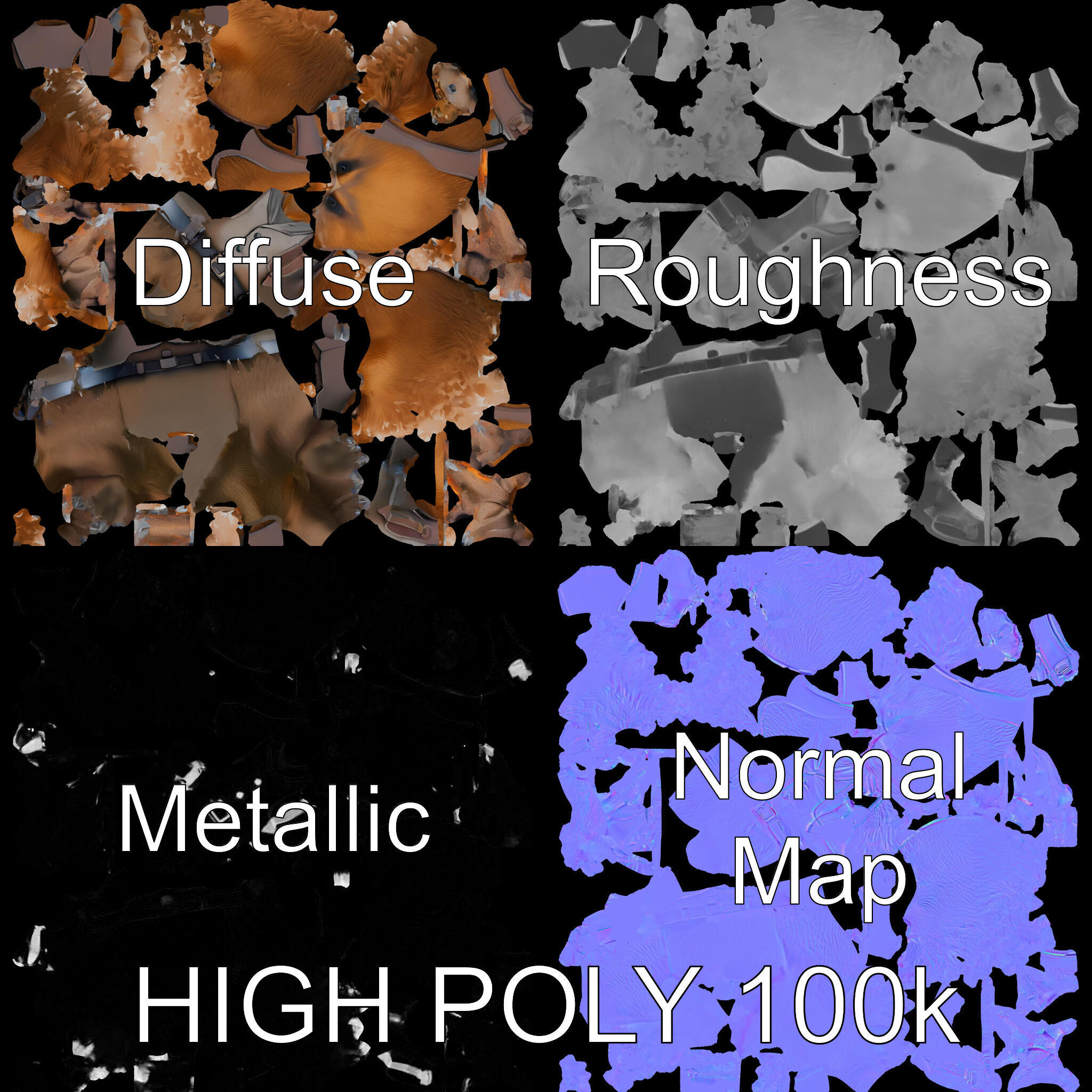 Fierce Warrior Bear Character Model  Rigged and Animated Low-poly 3D model_3