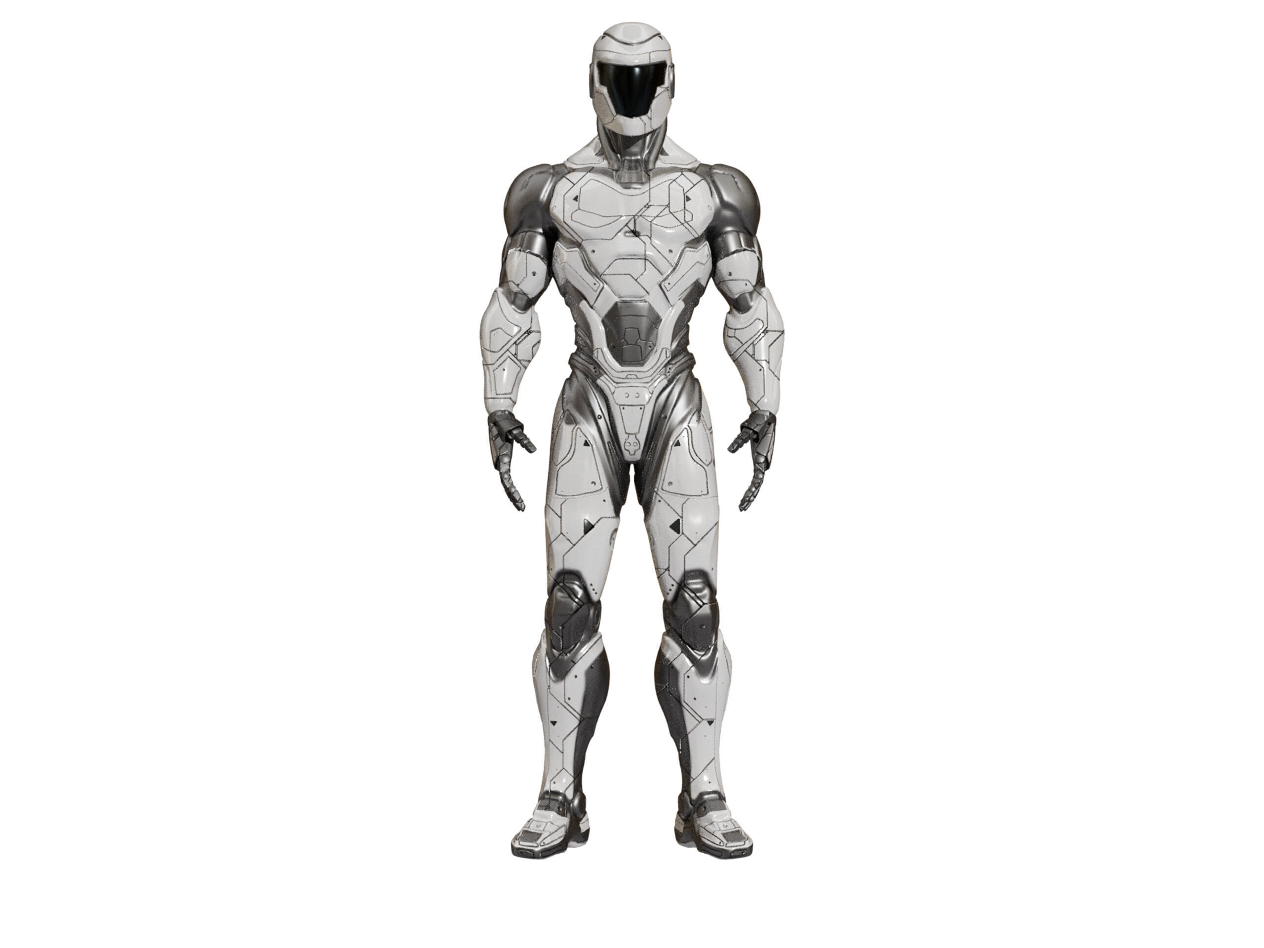 White Robot Low-poly 3D model_5
