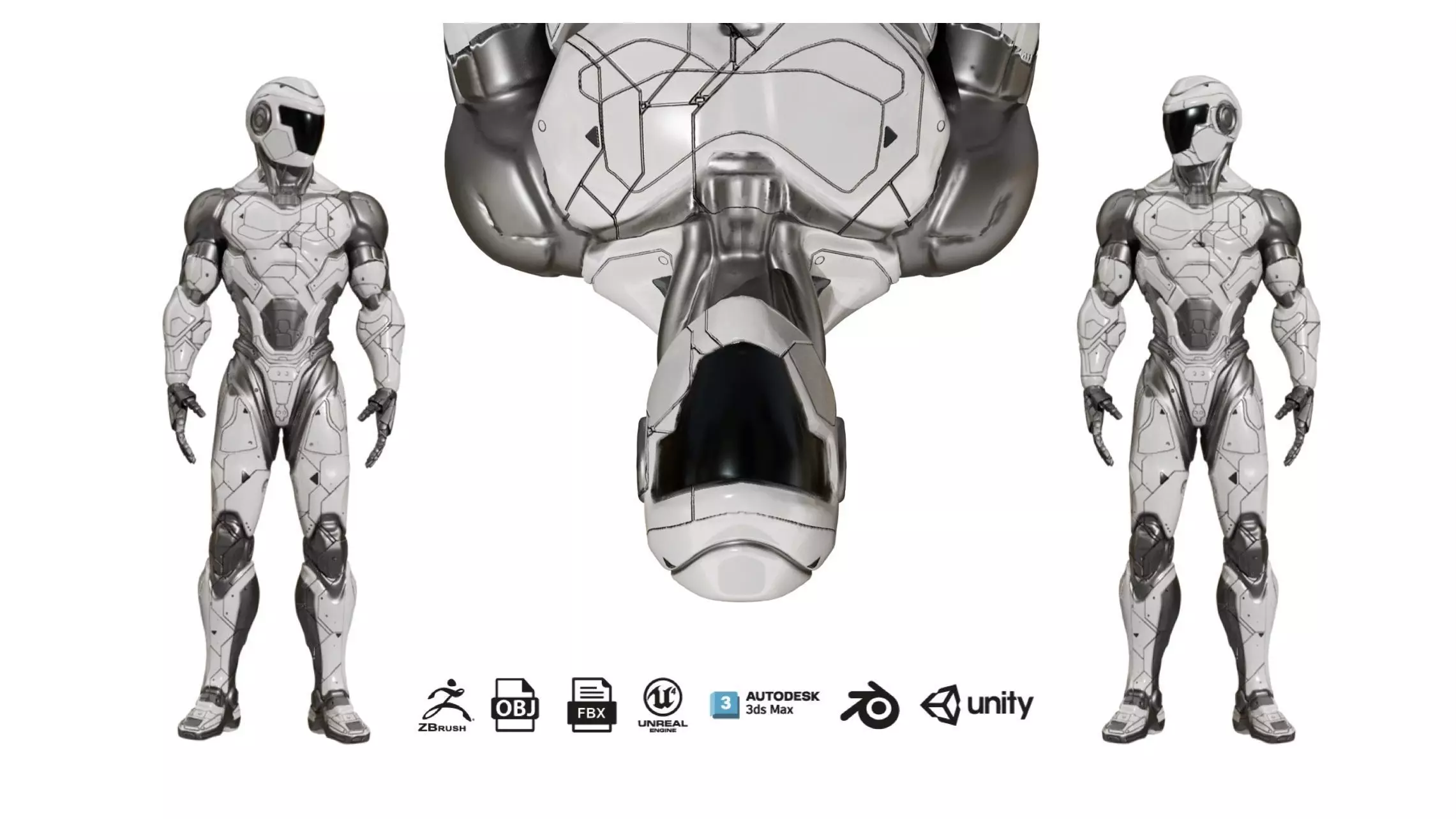 White Robot Low-poly 3D model_6