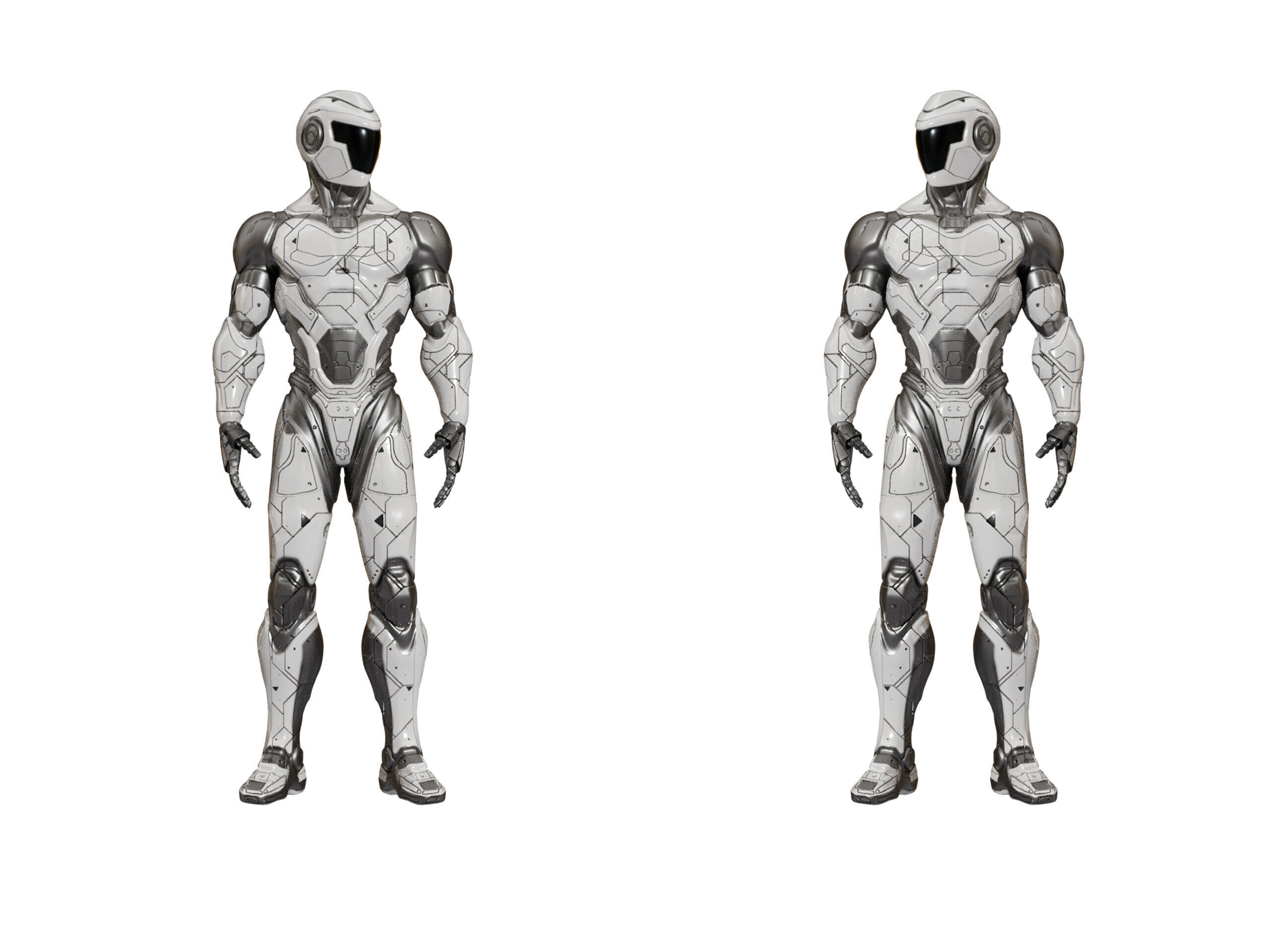 White Robot Low-poly 3D model_7