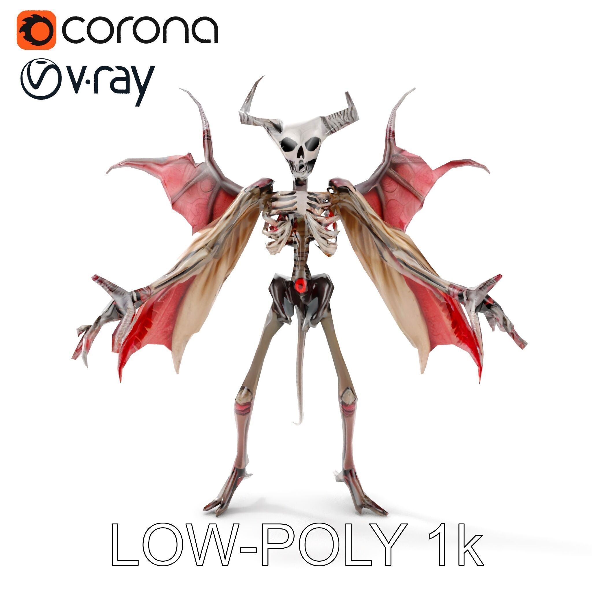 Demonic Skeleton with Wings Rigged and Animated Character Model Low-poly 3D model_28