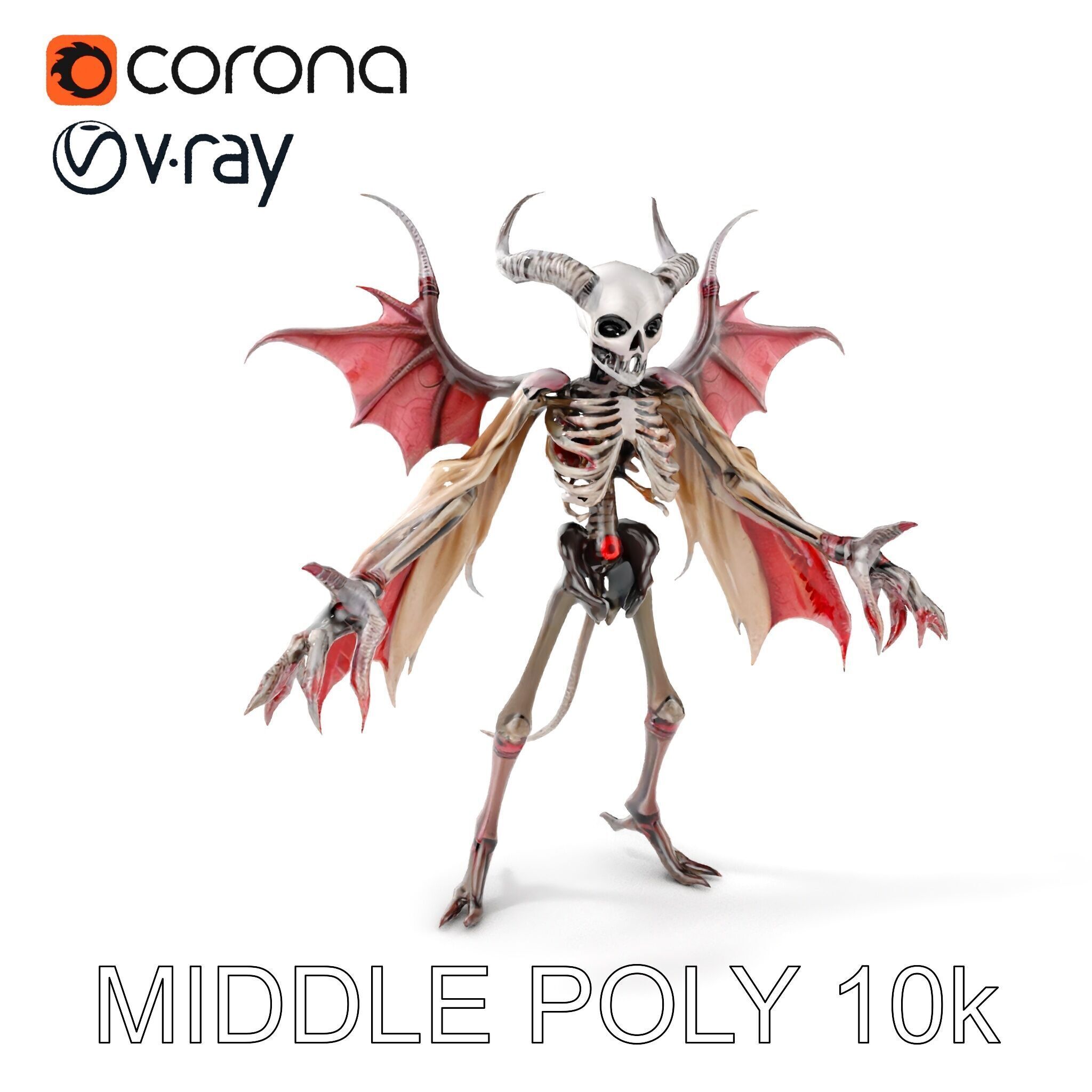 Demonic Skeleton with Wings Rigged and Animated Character Model Low-poly 3D model_10
