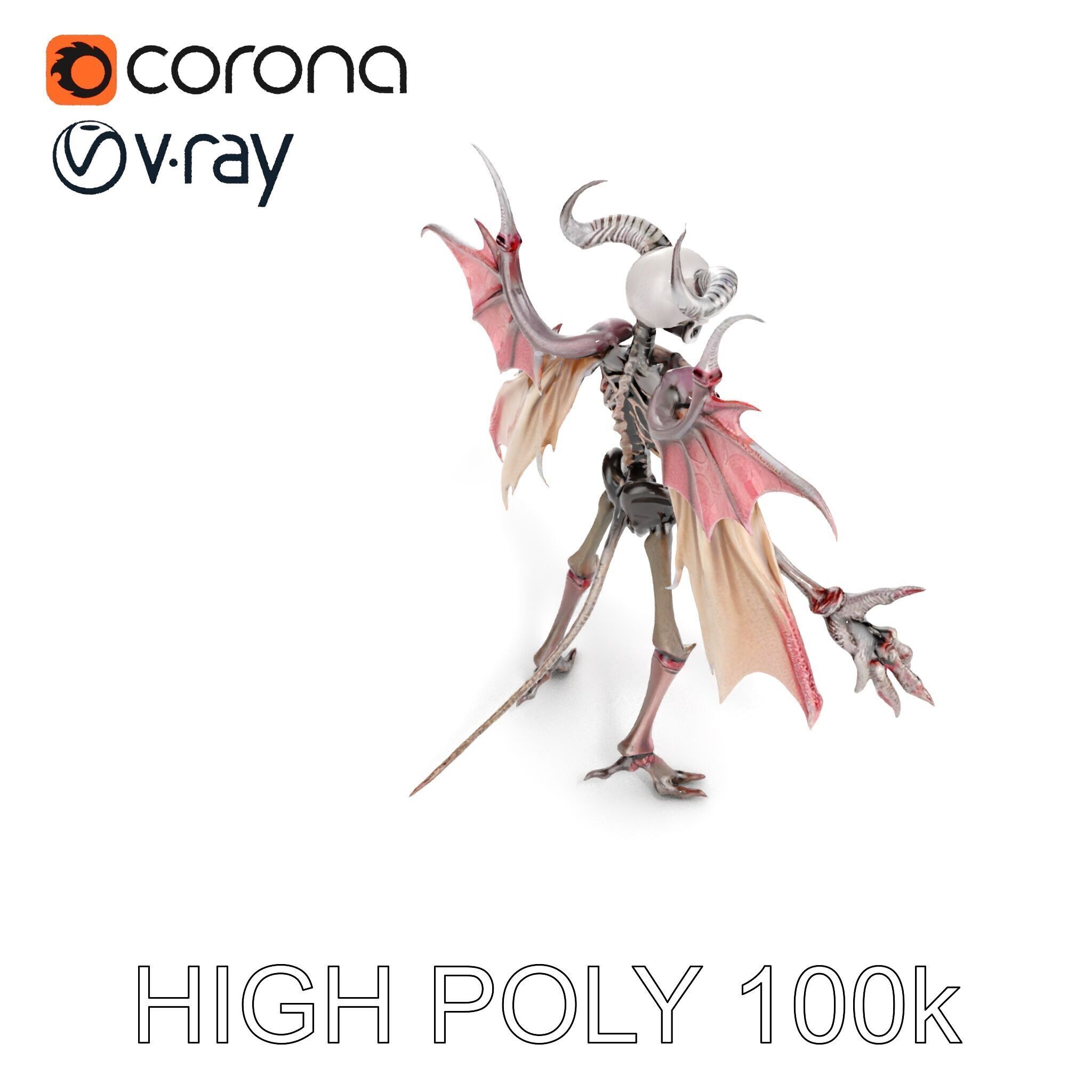 Demonic Skeleton with Wings Rigged and Animated Character Model Low-poly 3D model_26