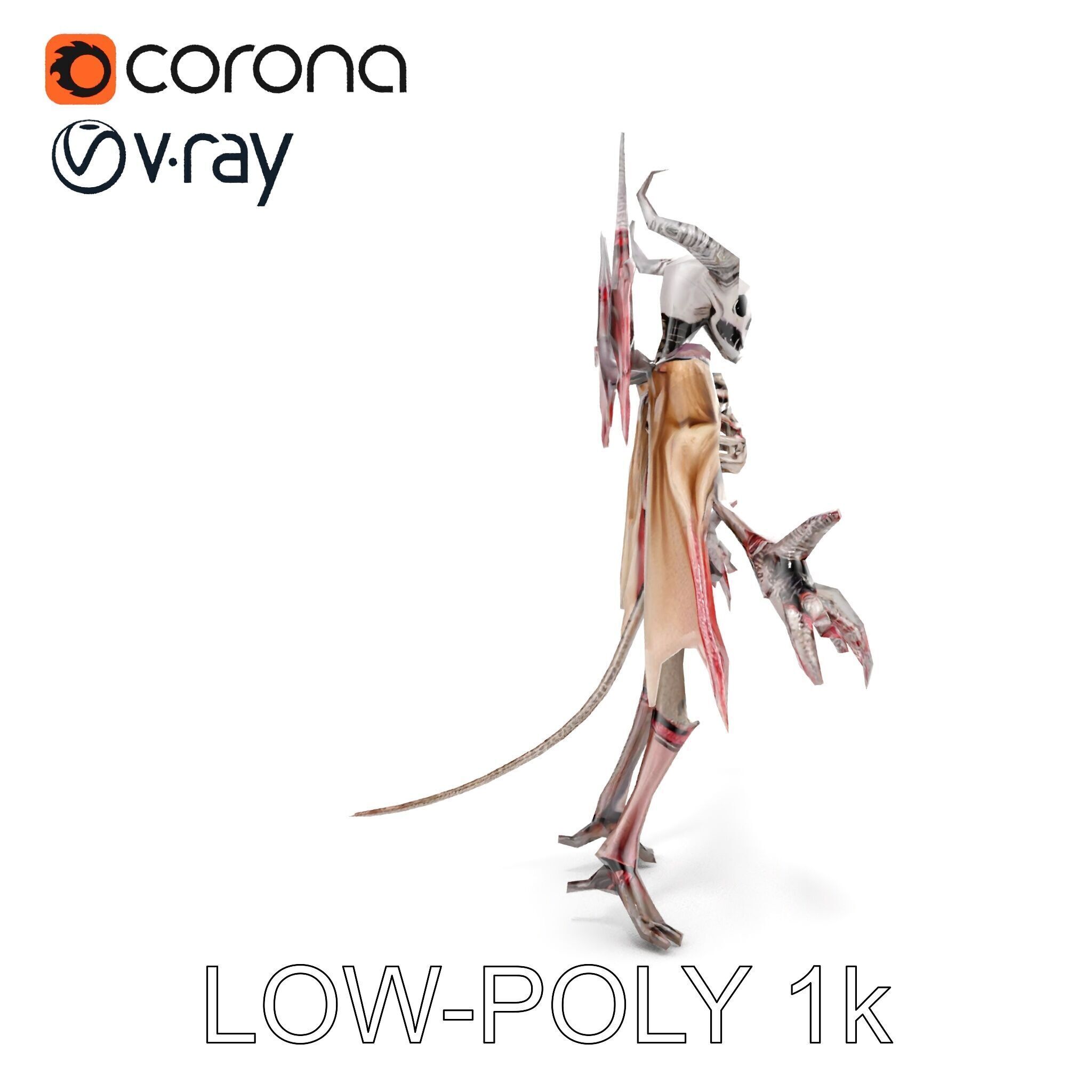 Demonic Skeleton with Wings Rigged and Animated Character Model Low-poly 3D model_11