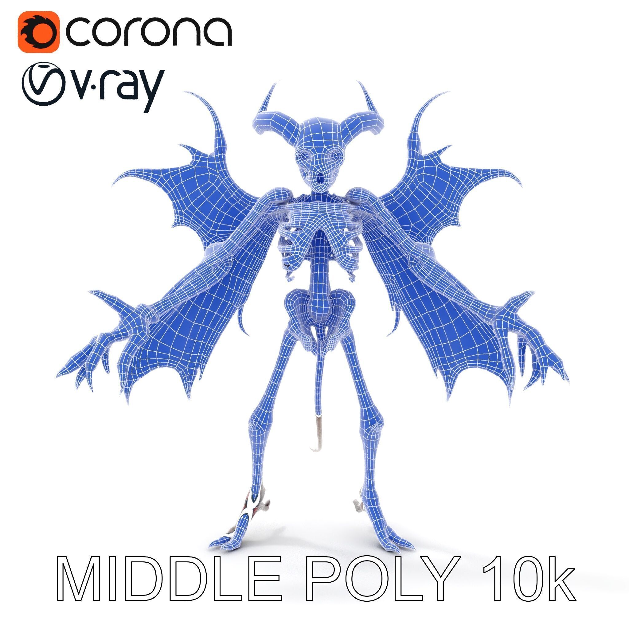 Demonic Skeleton with Wings Rigged and Animated Character Model Low-poly 3D model_36