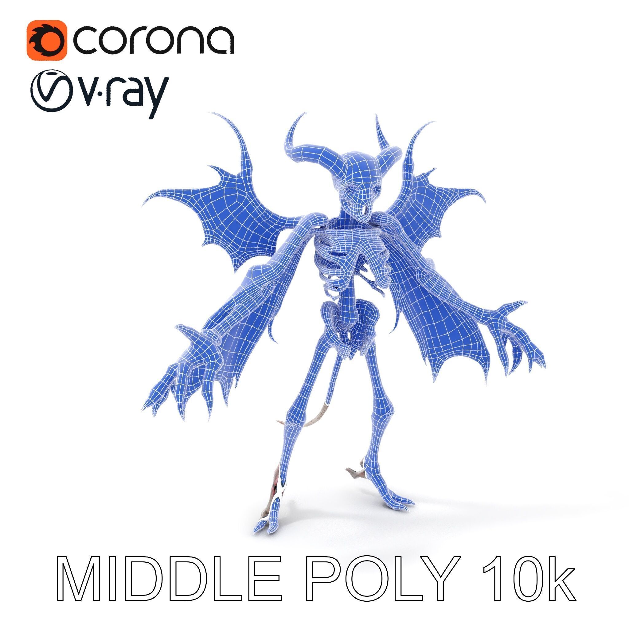 Demonic Skeleton with Wings Rigged and Animated Character Model Low-poly 3D model_30