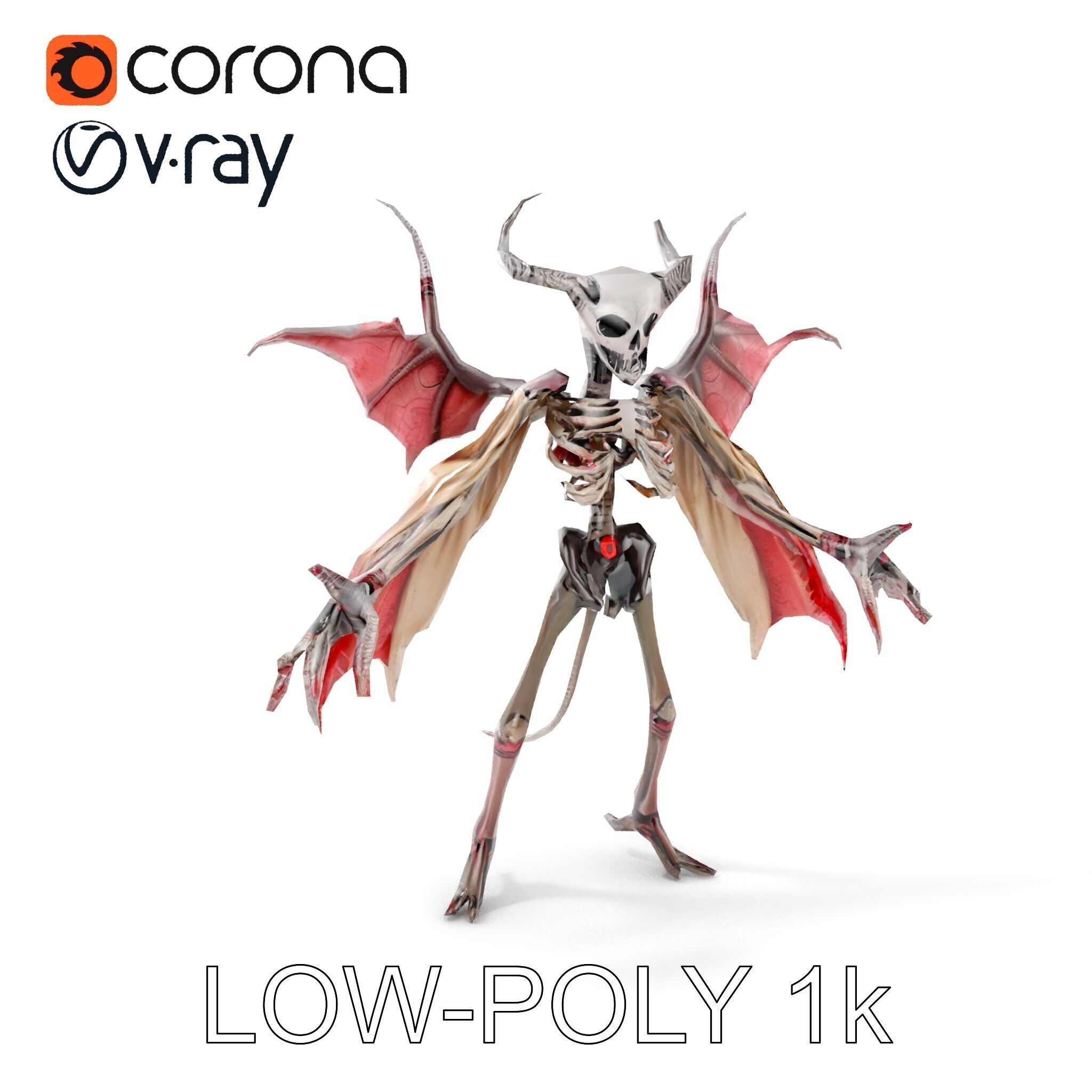 Demonic Skeleton with Wings Rigged and Animated Character Model Low-poly 3D model_22