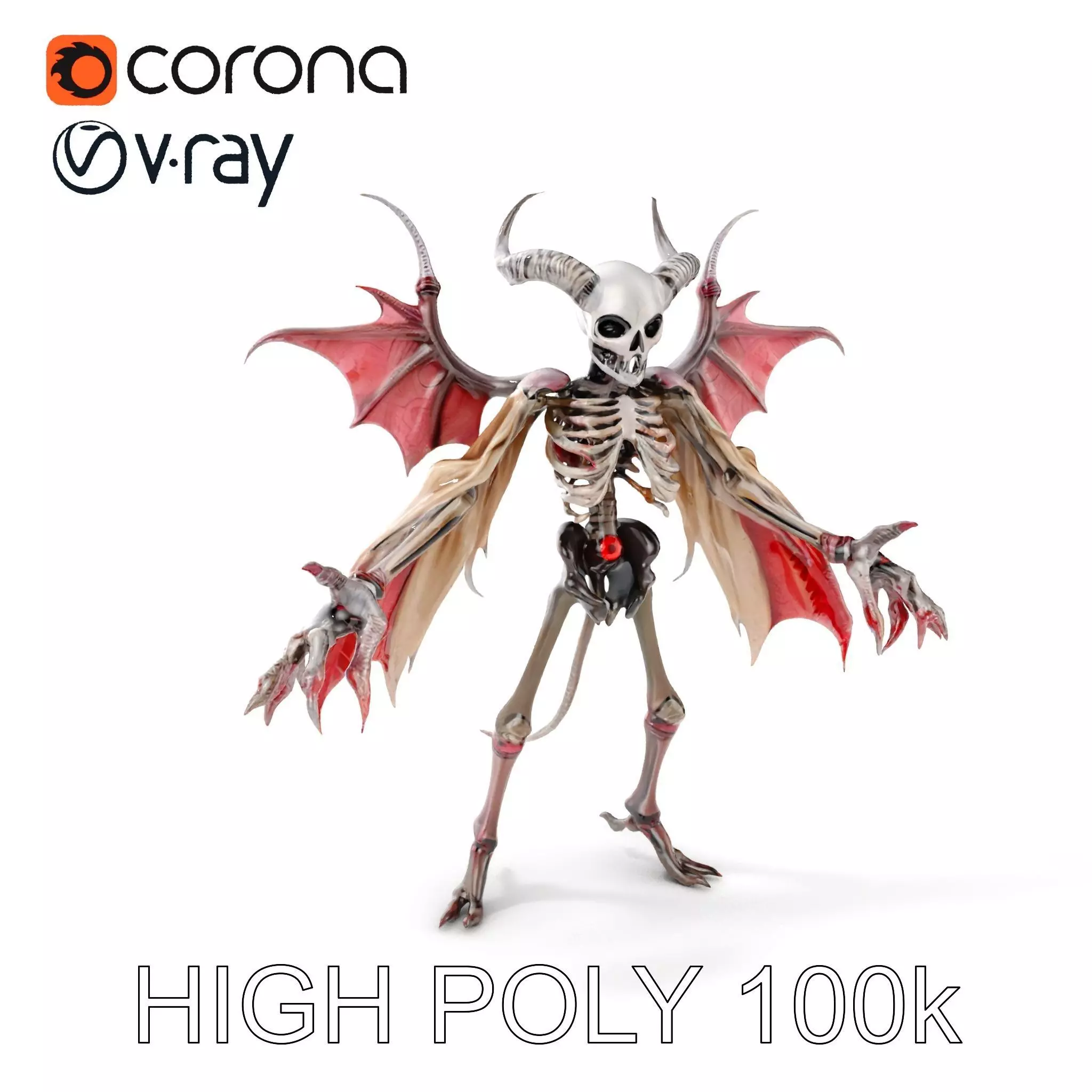 Demonic Skeleton with Wings Rigged and Animated Character Model Low-poly 3D model_0