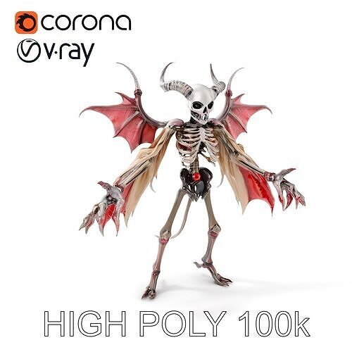 Demonic Skeleton with Wings Rigged and Animated Character Model Low-poly 3D model