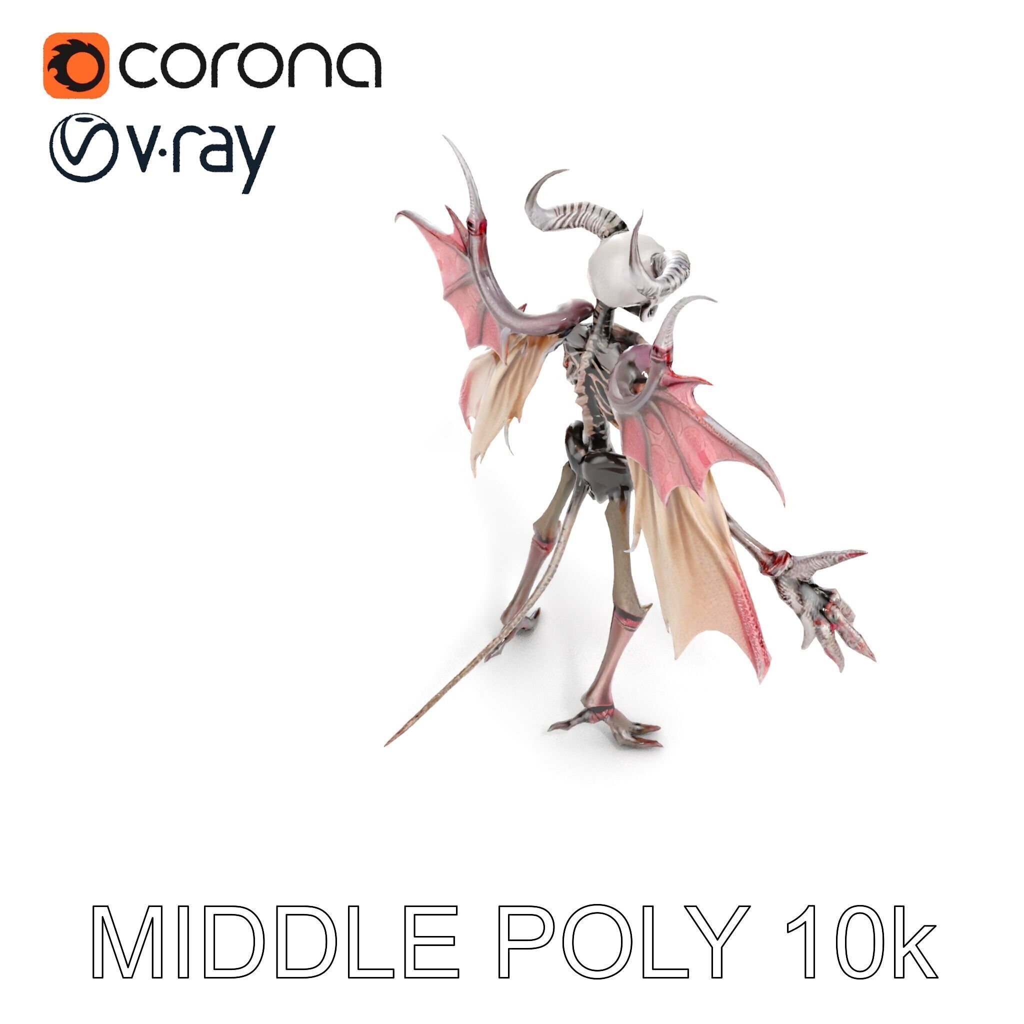 Demonic Skeleton with Wings Rigged and Animated Character Model Low-poly 3D model_21