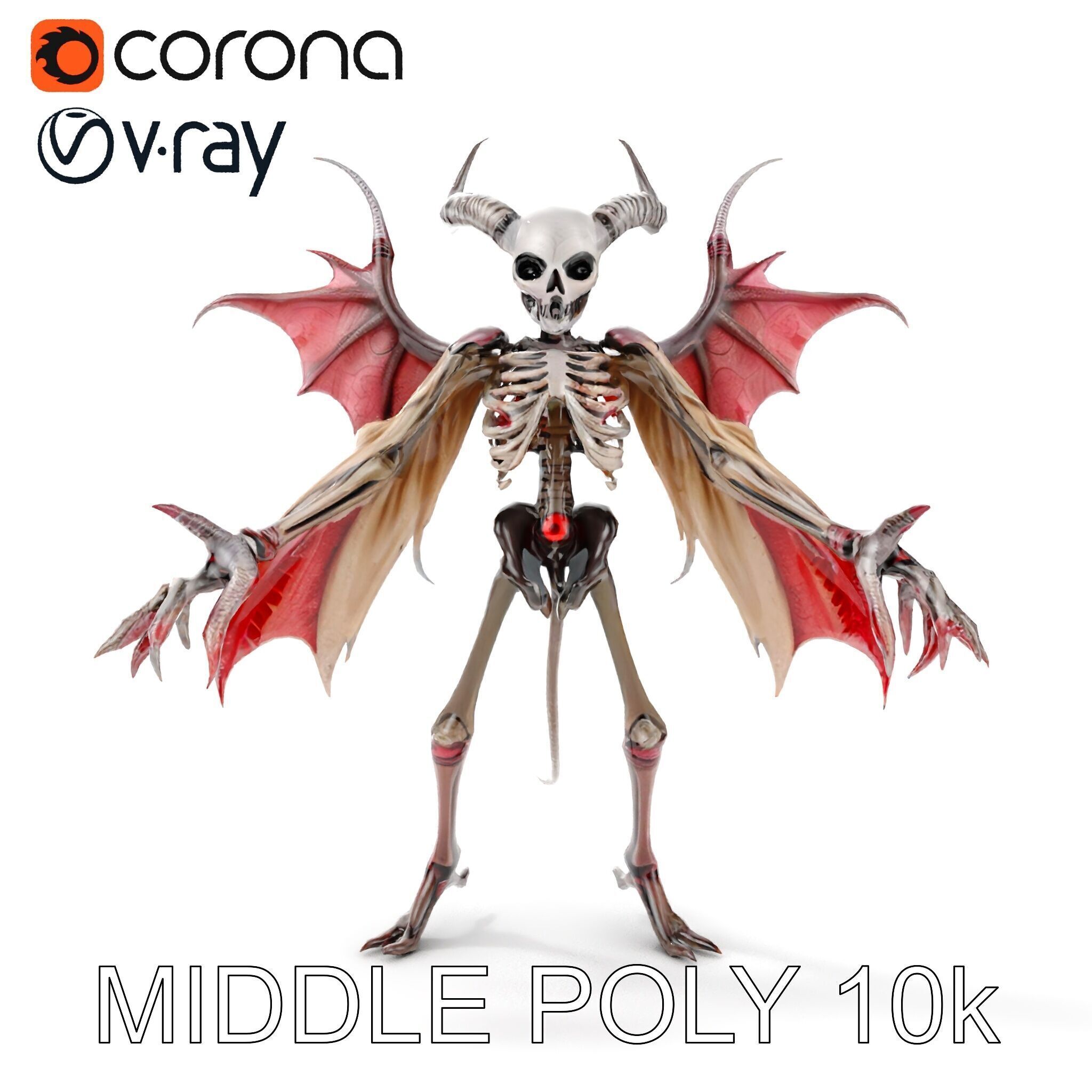 Demonic Skeleton with Wings Rigged and Animated Character Model Low-poly 3D model_13