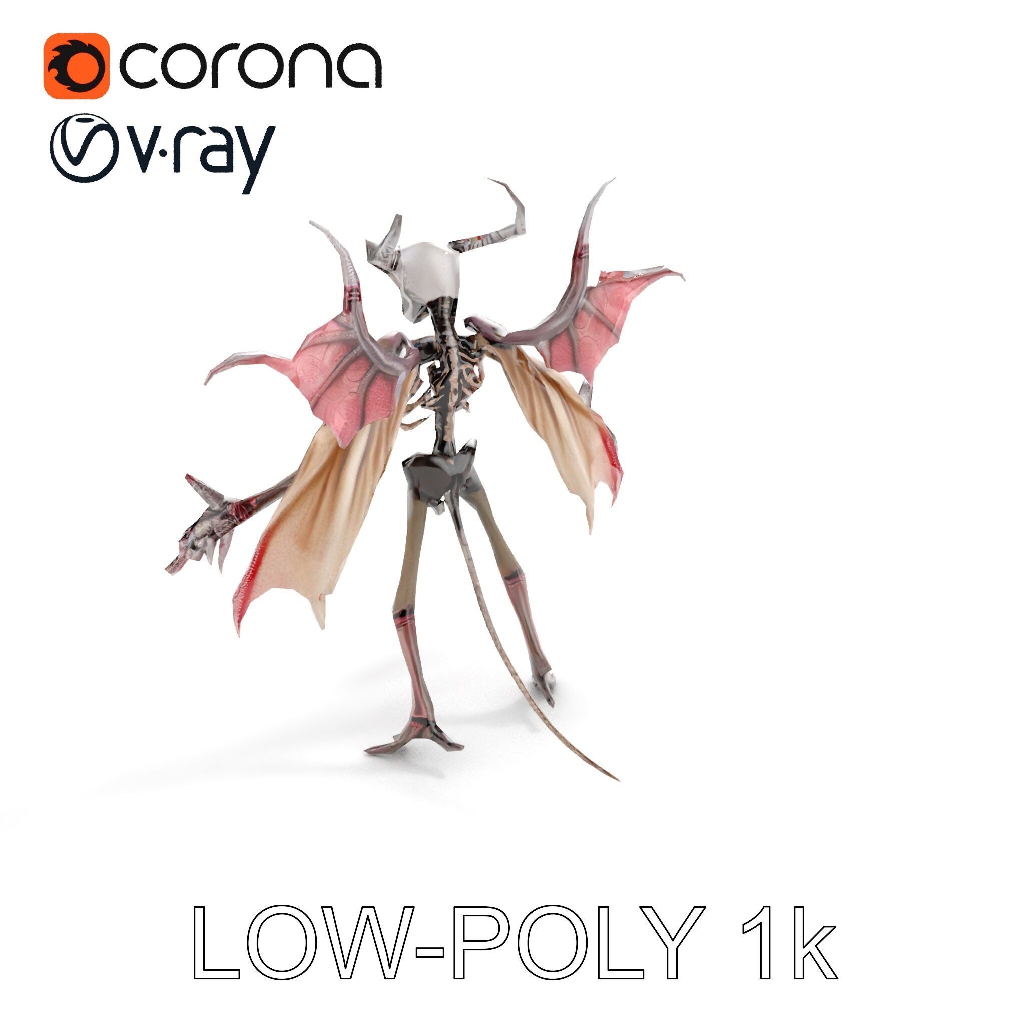 Demonic Skeleton with Wings Rigged and Animated Character Model Low-poly 3D model_9