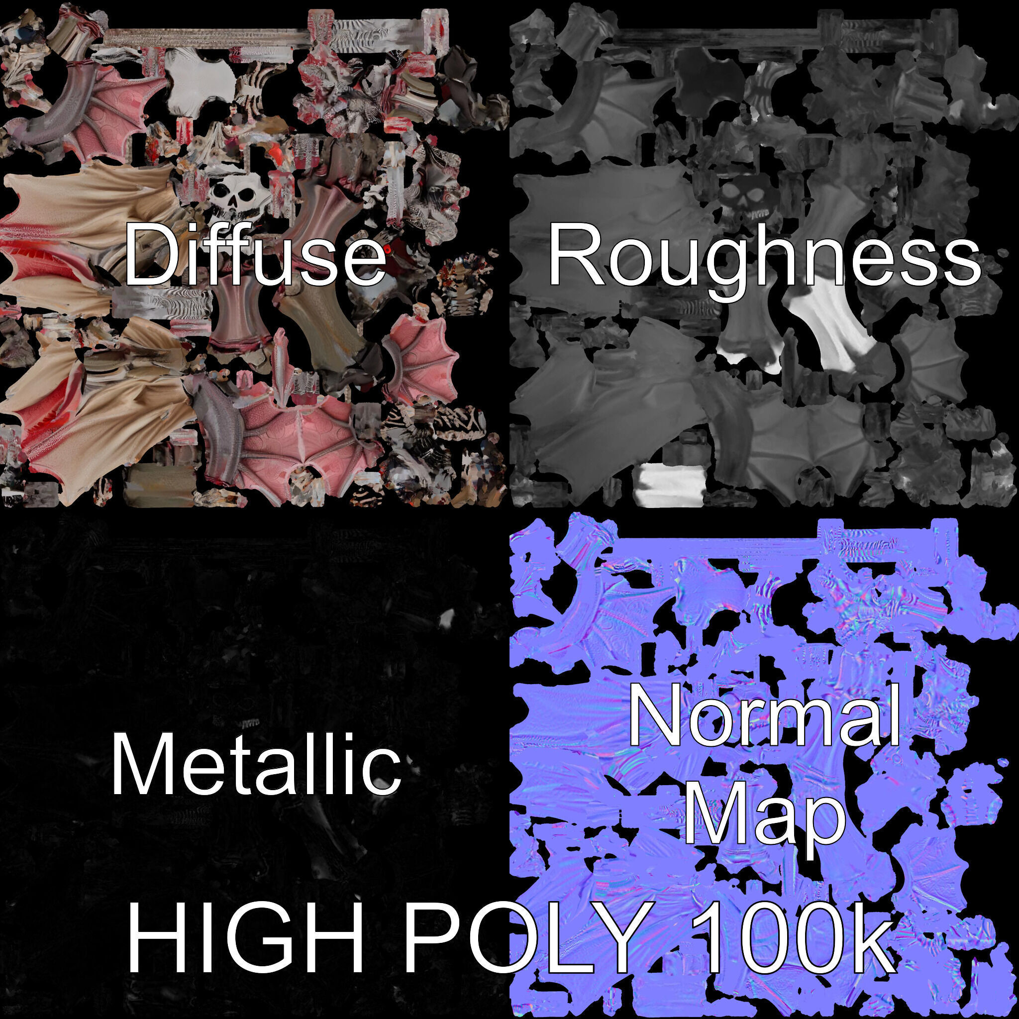 Demonic Skeleton with Wings Rigged and Animated Character Model Low-poly 3D model_3