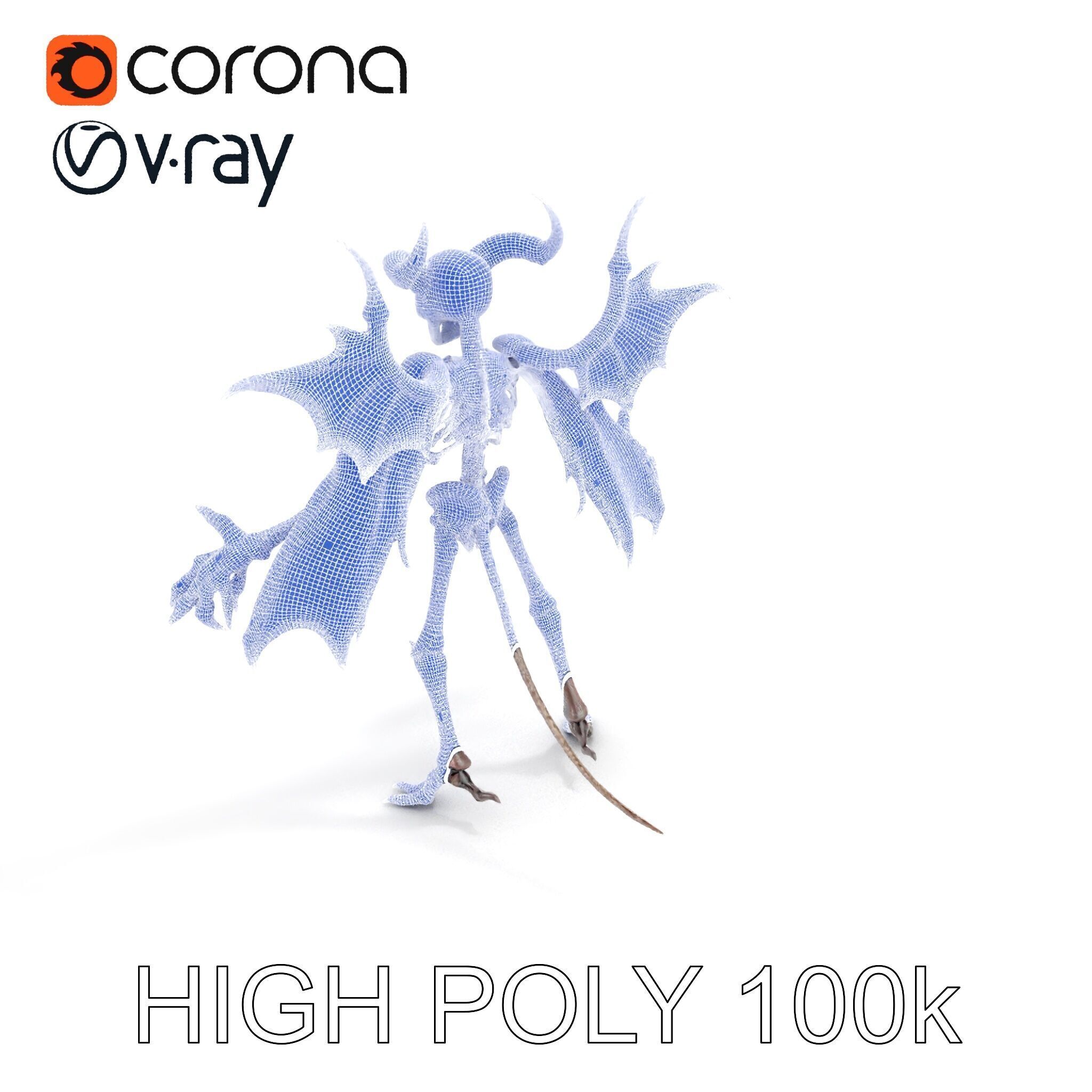 Demonic Skeleton with Wings Rigged and Animated Character Model Low-poly 3D model_17