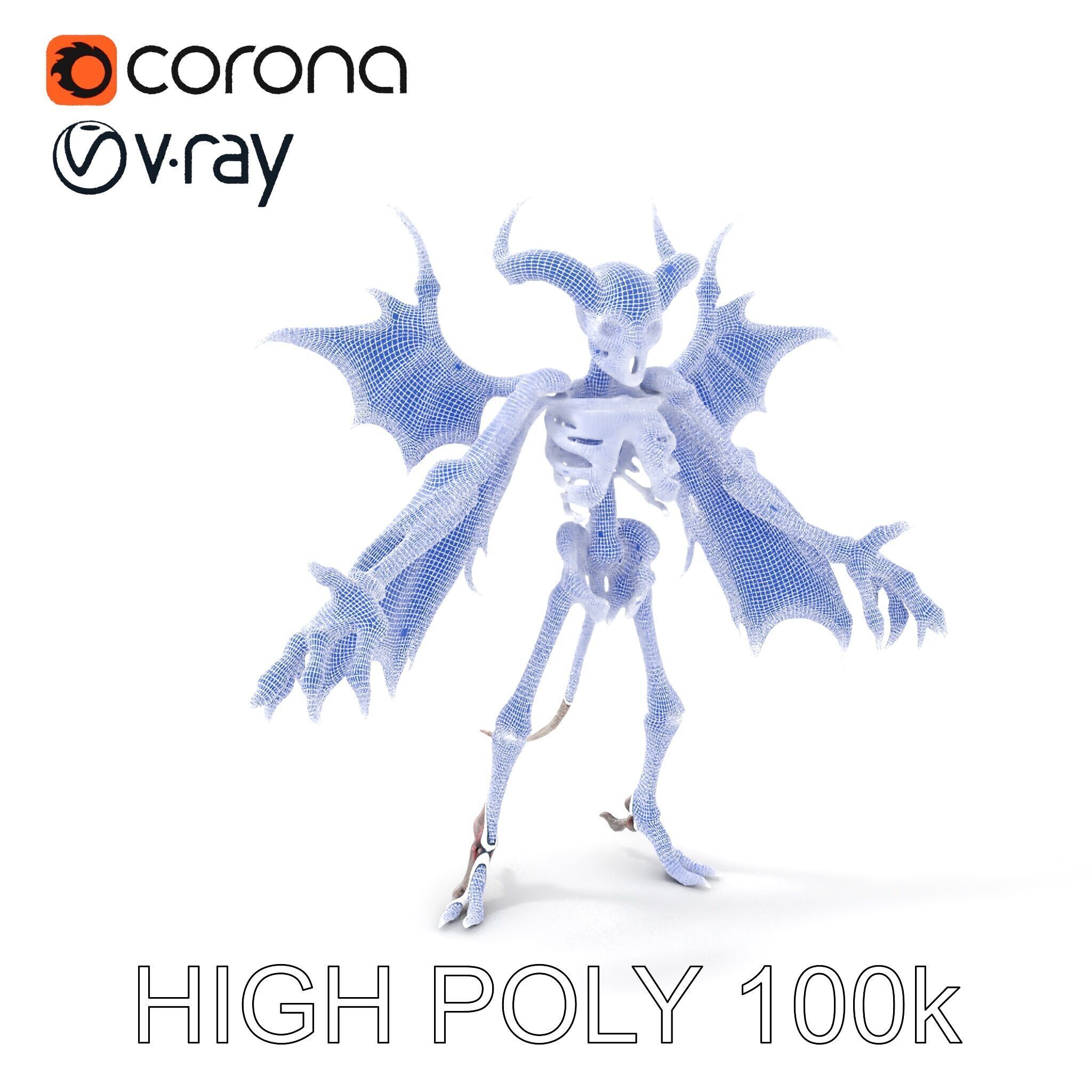 Demonic Skeleton with Wings Rigged and Animated Character Model Low-poly 3D model_4