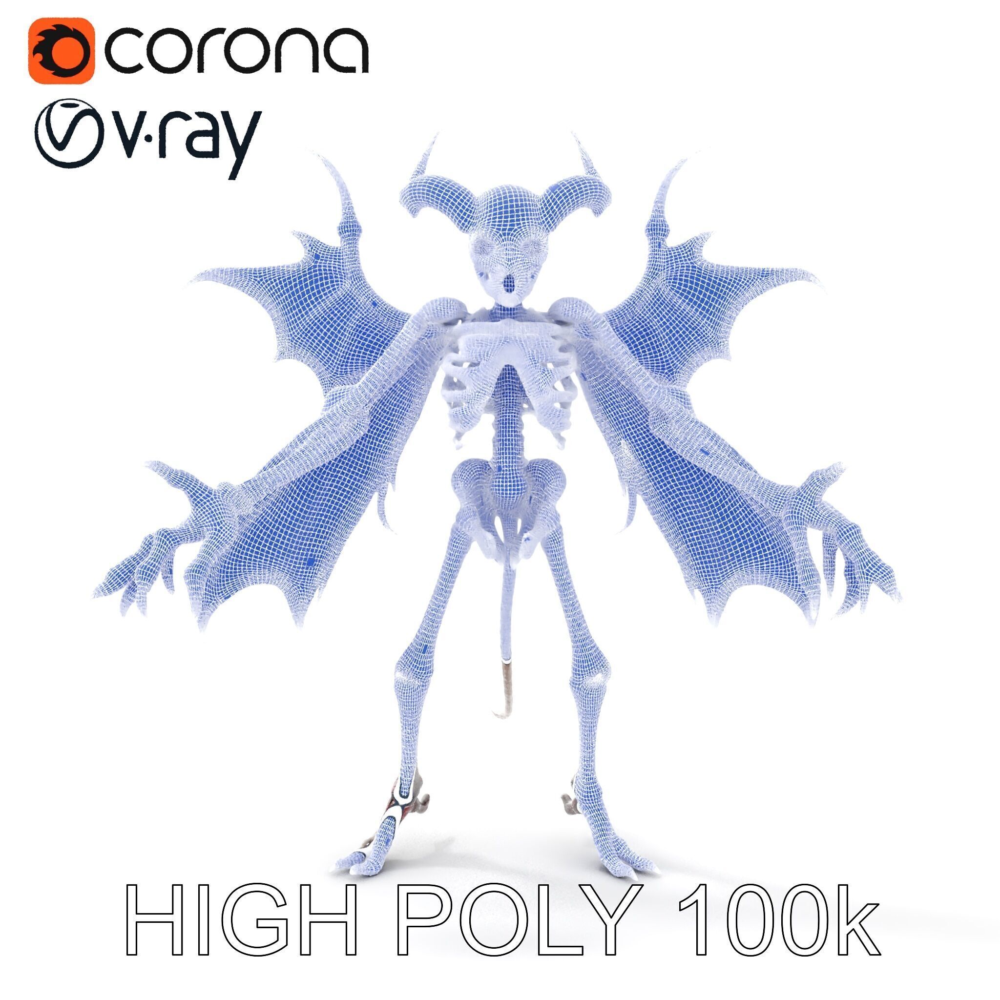 Demonic Skeleton with Wings Rigged and Animated Character Model Low-poly 3D model_29