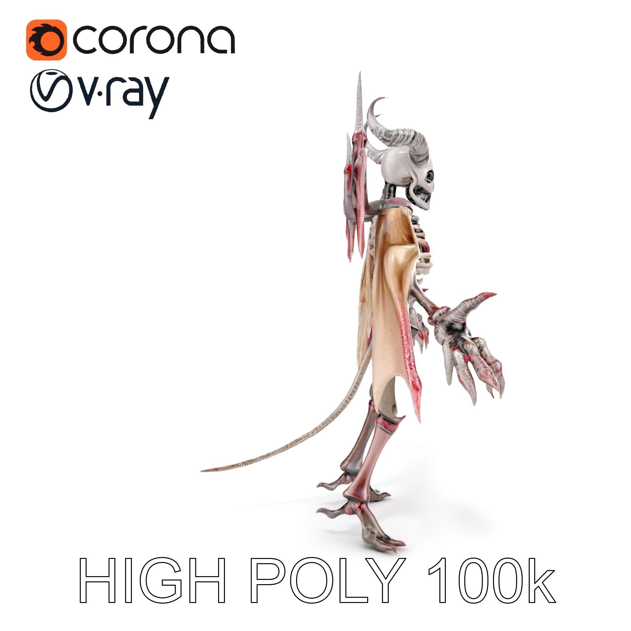 Demonic Skeleton with Wings Rigged and Animated Character Model Low-poly 3D model_23