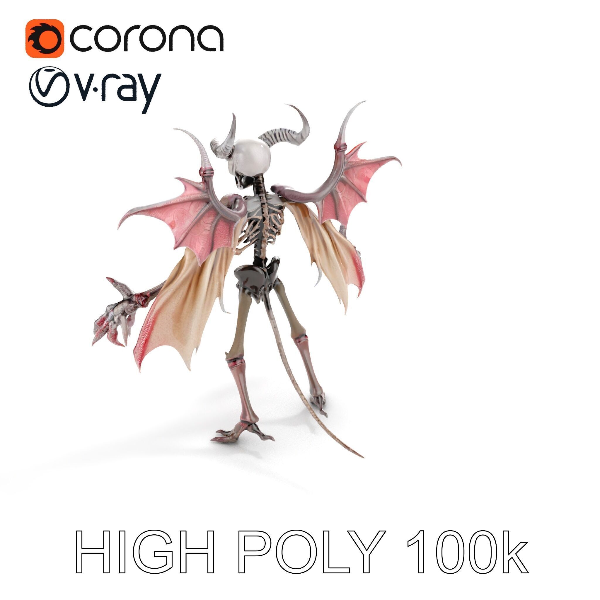Demonic Skeleton with Wings Rigged and Animated Character Model Low-poly 3D model_12
