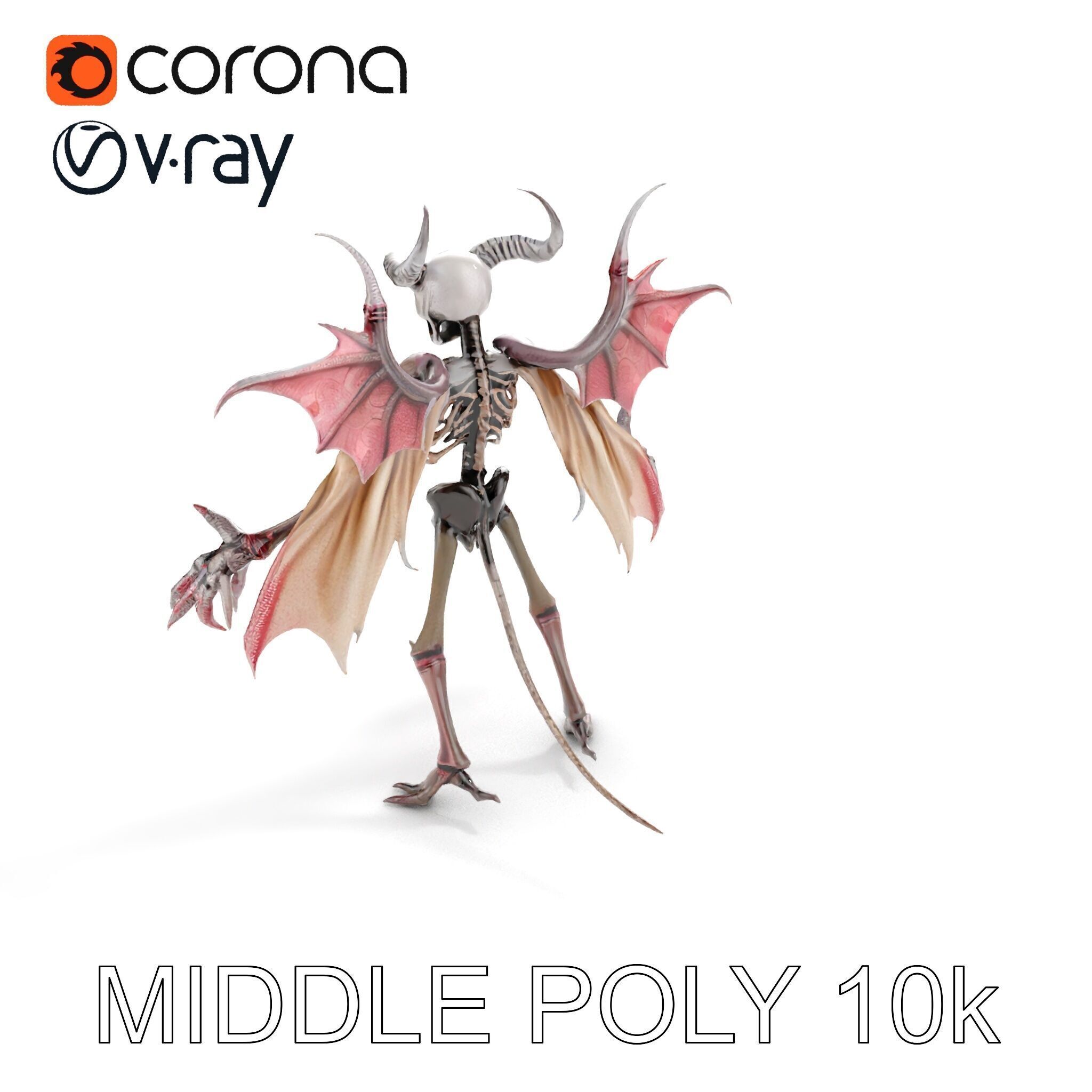 Demonic Skeleton with Wings Rigged and Animated Character Model Low-poly 3D model_15