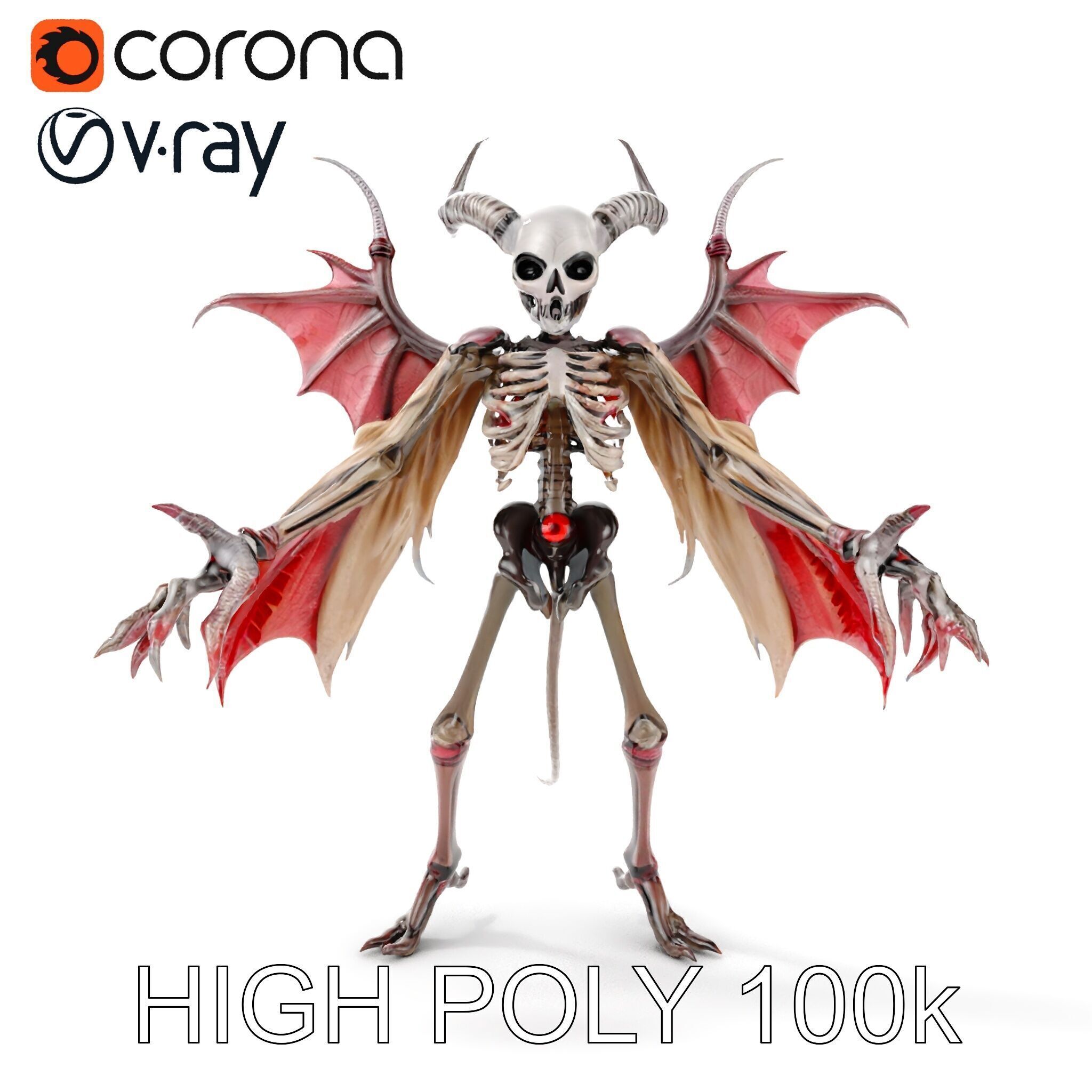 Demonic Skeleton with Wings Rigged and Animated Character Model Low-poly 3D model_20