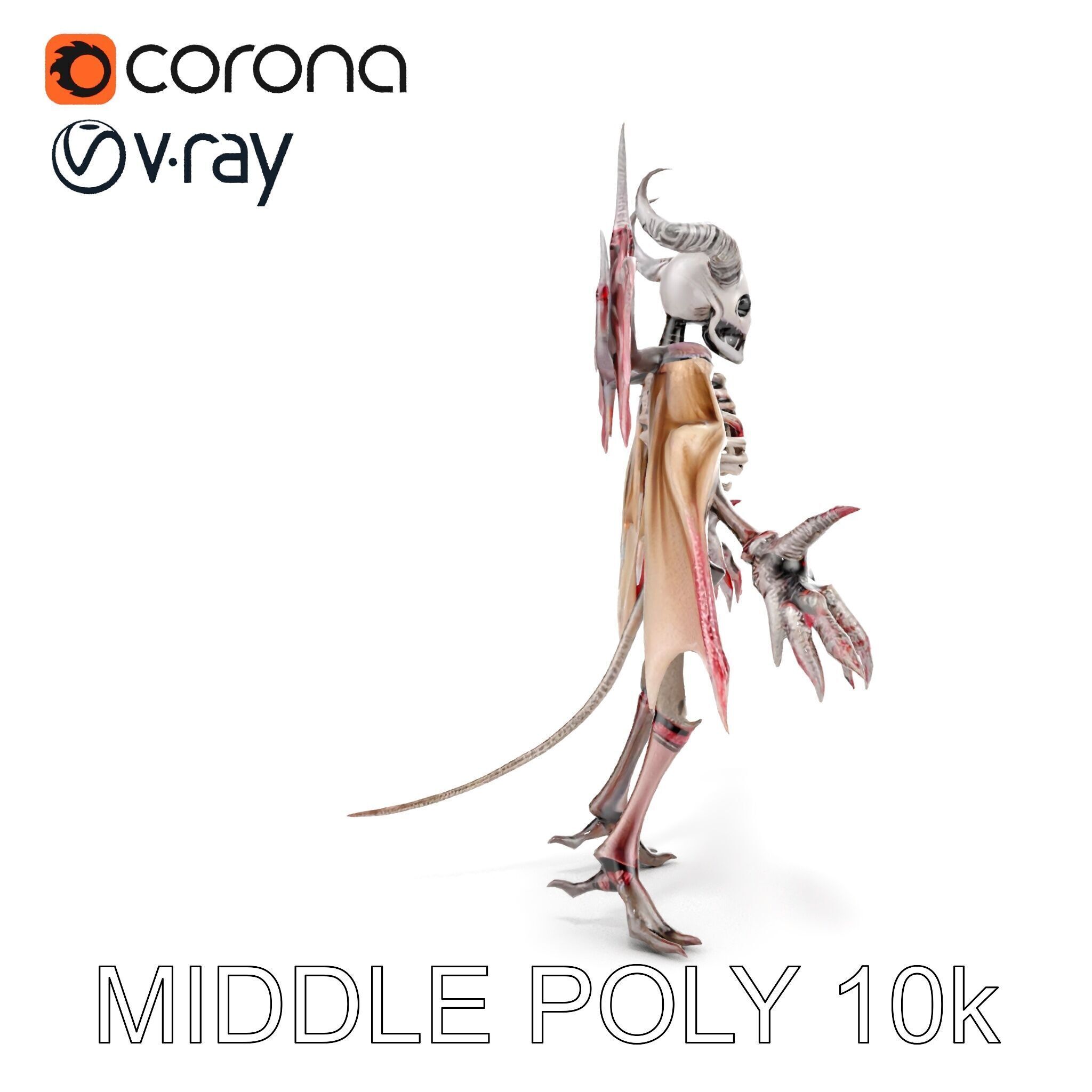 Demonic Skeleton with Wings Rigged and Animated Character Model Low-poly 3D model_27